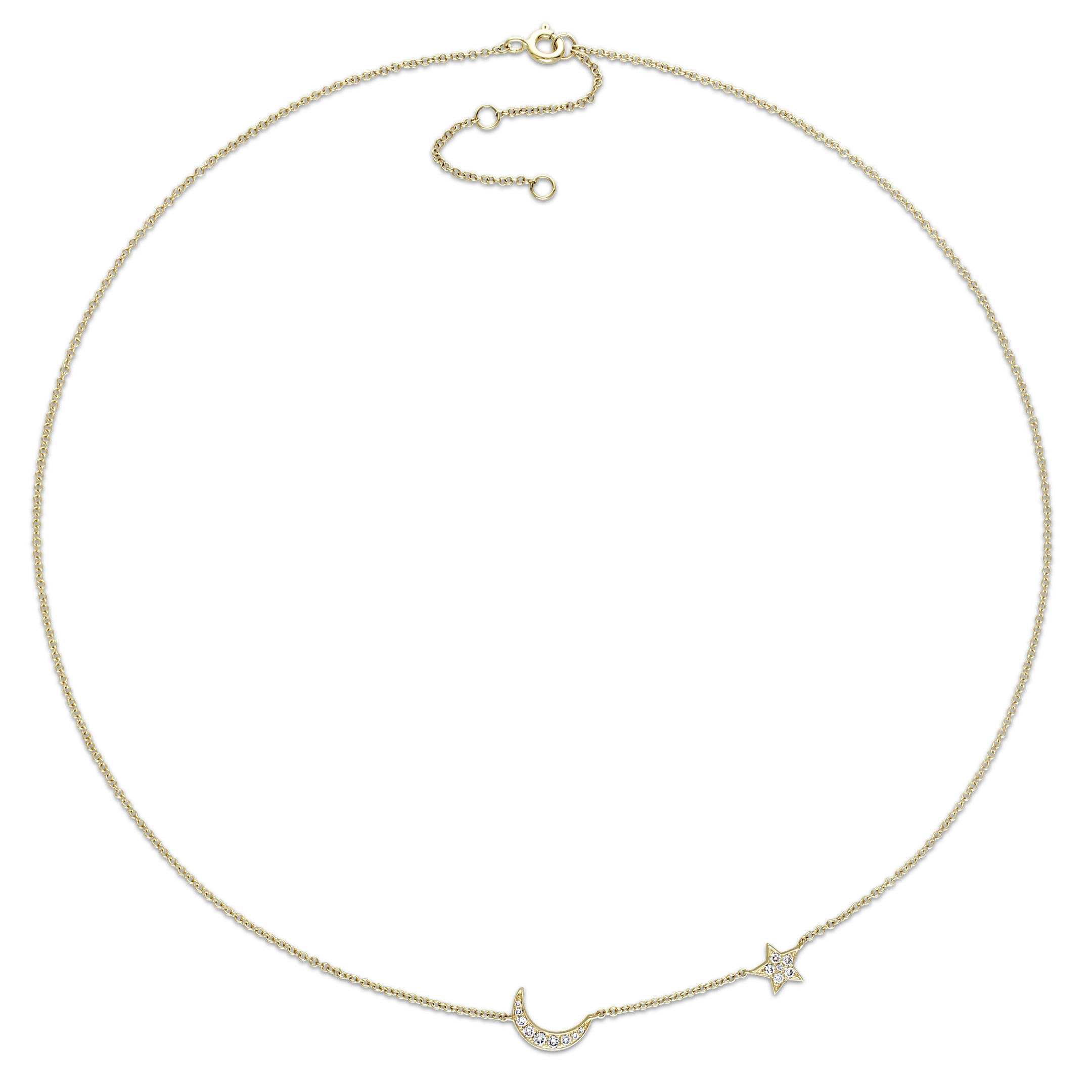Diamond Star & Moon Necklace 14k Yellow Gold (0.16ct)