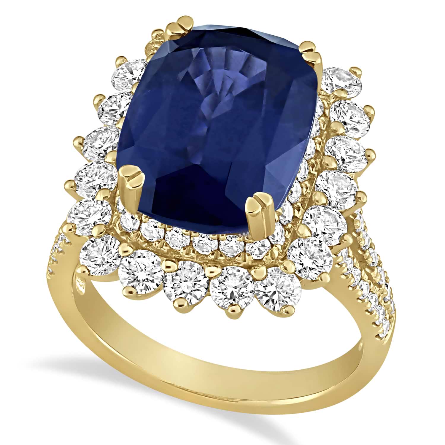 Cushion Spinel & Round Diamond Cocktail Ring 14k Yellow Gold (7.95 ct)