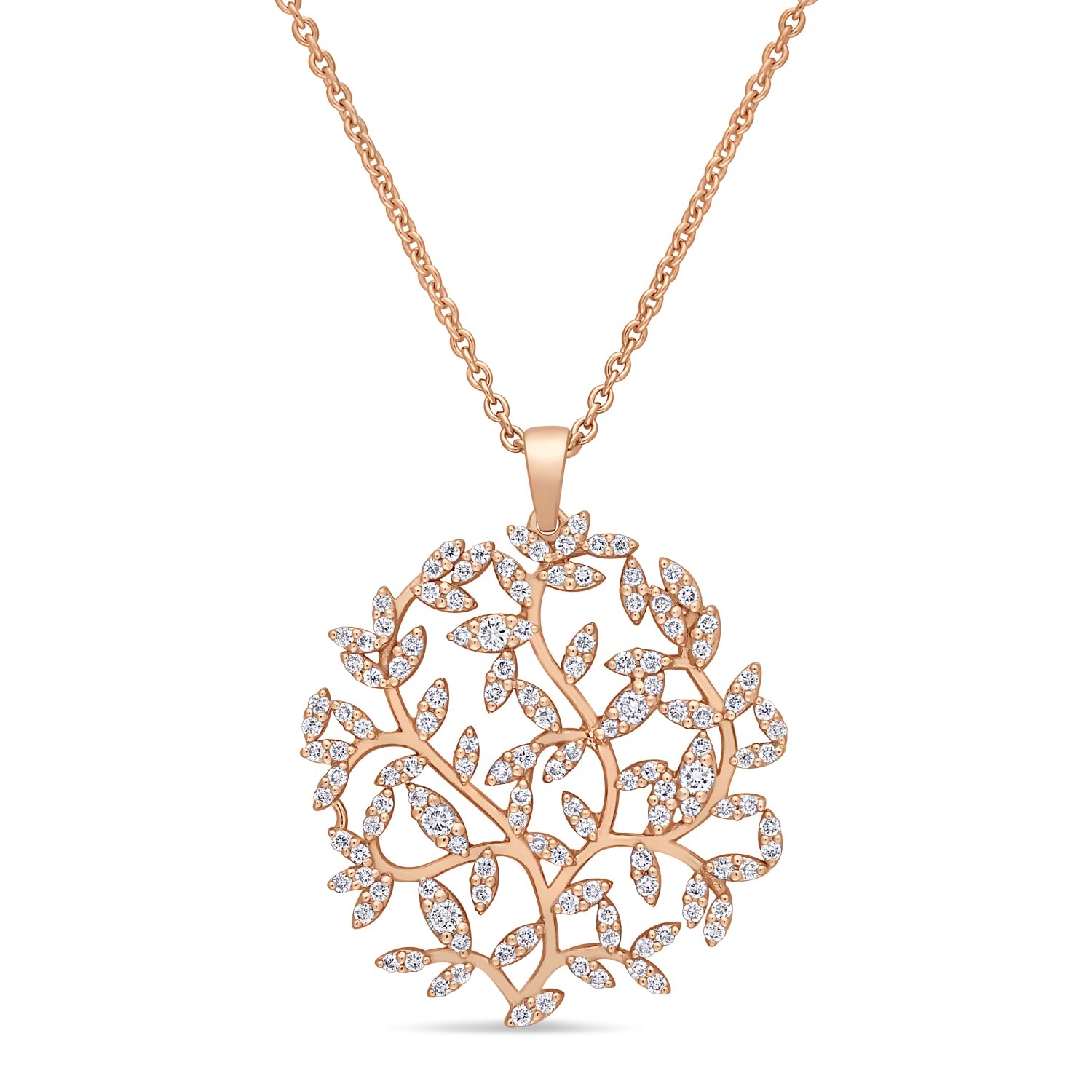 Round Diamond Branch Pendant Necklace 18k Rose Gold (0.50 ct)