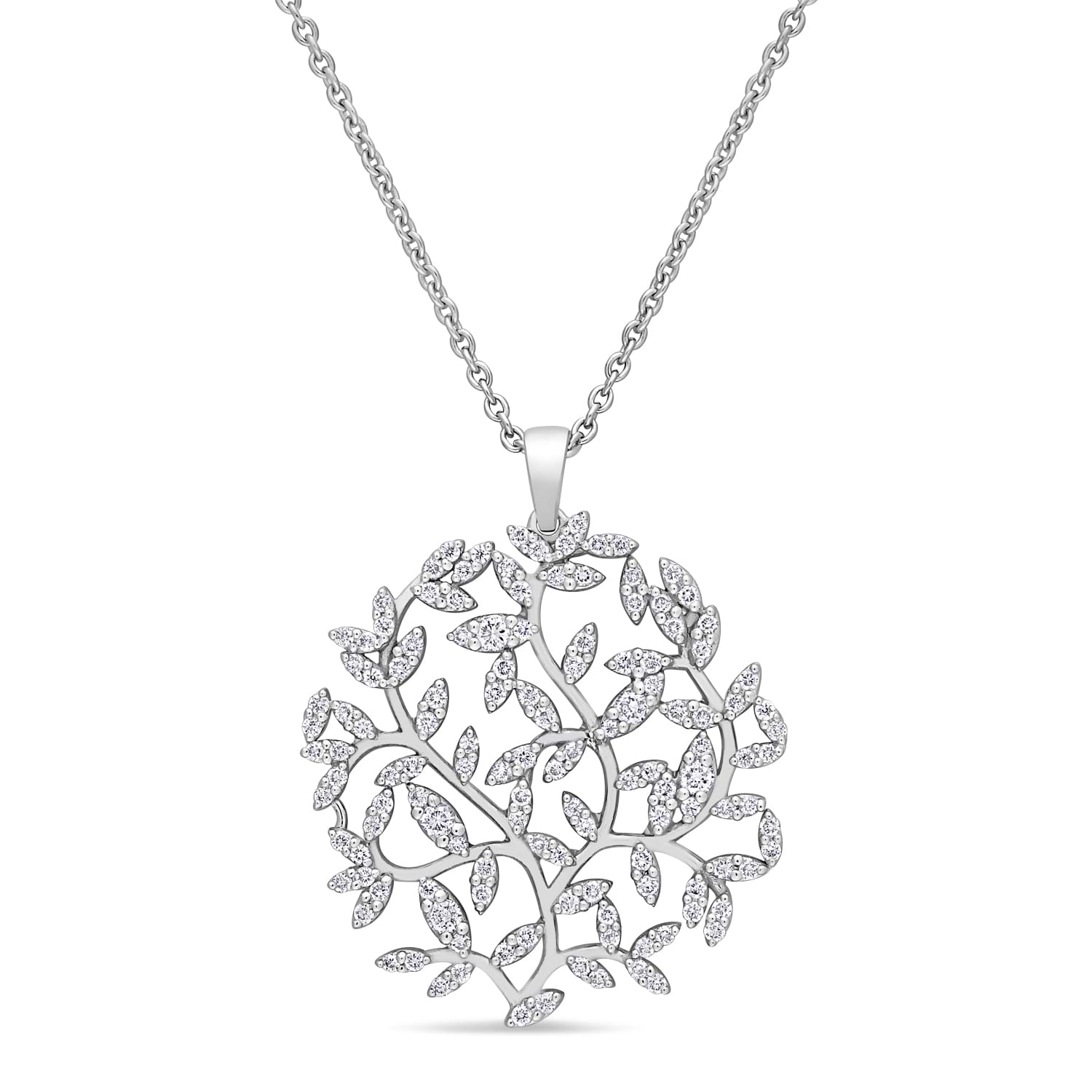 Round Diamond Branch Pendant Necklace 18k White Gold (0.50 ct)