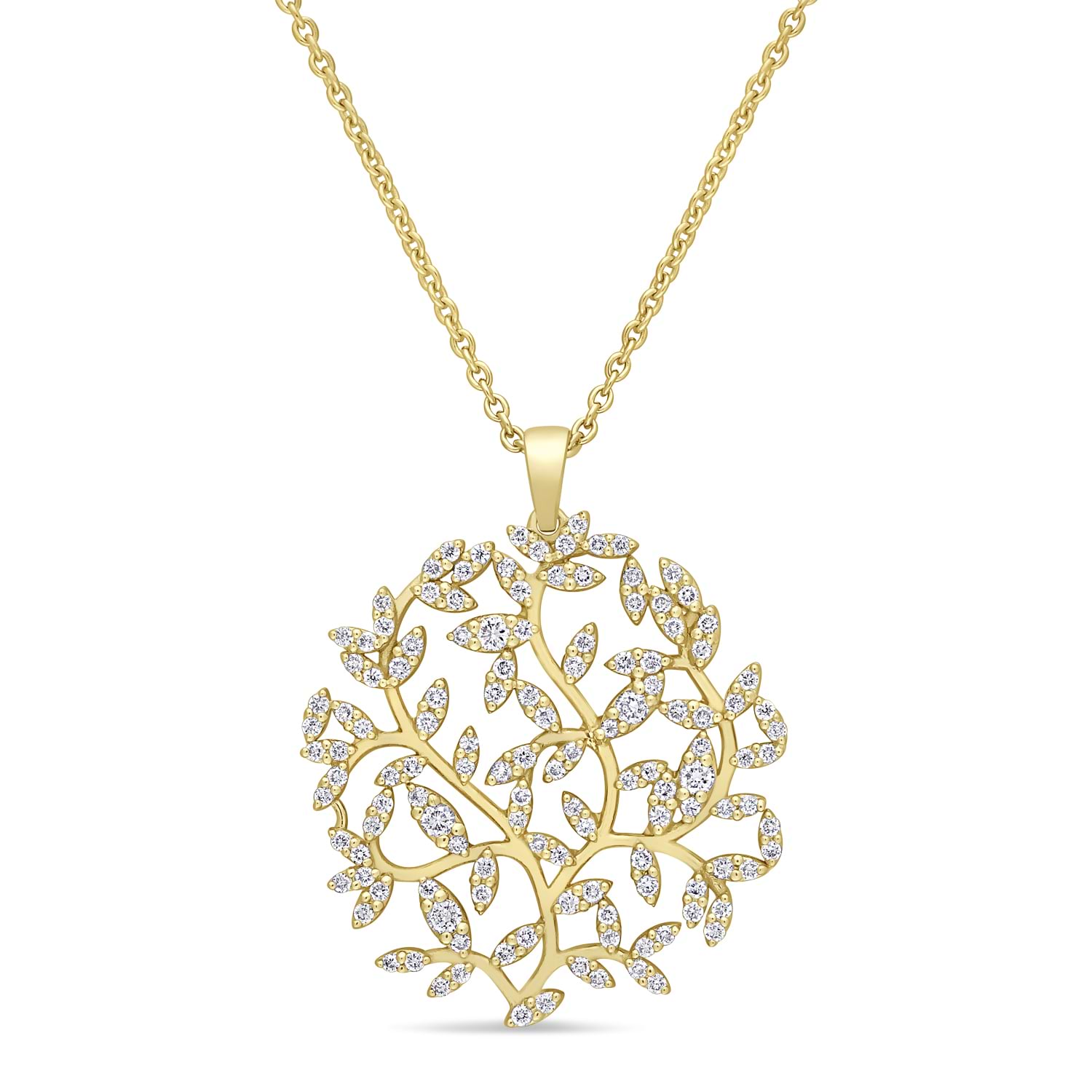 Round Diamond Branch Pendant Necklace 18k Yellow Gold (0.50 ct)