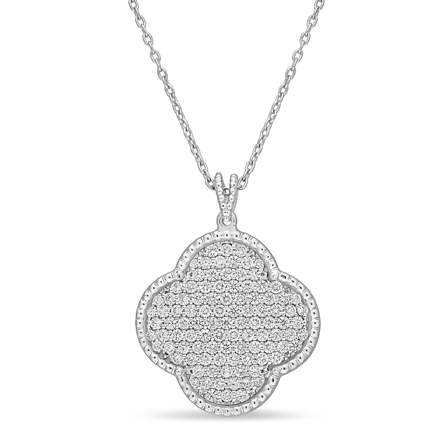 Round Diamond Design Pattern Pendant Necklace 18k White Gold (1.05 ct)