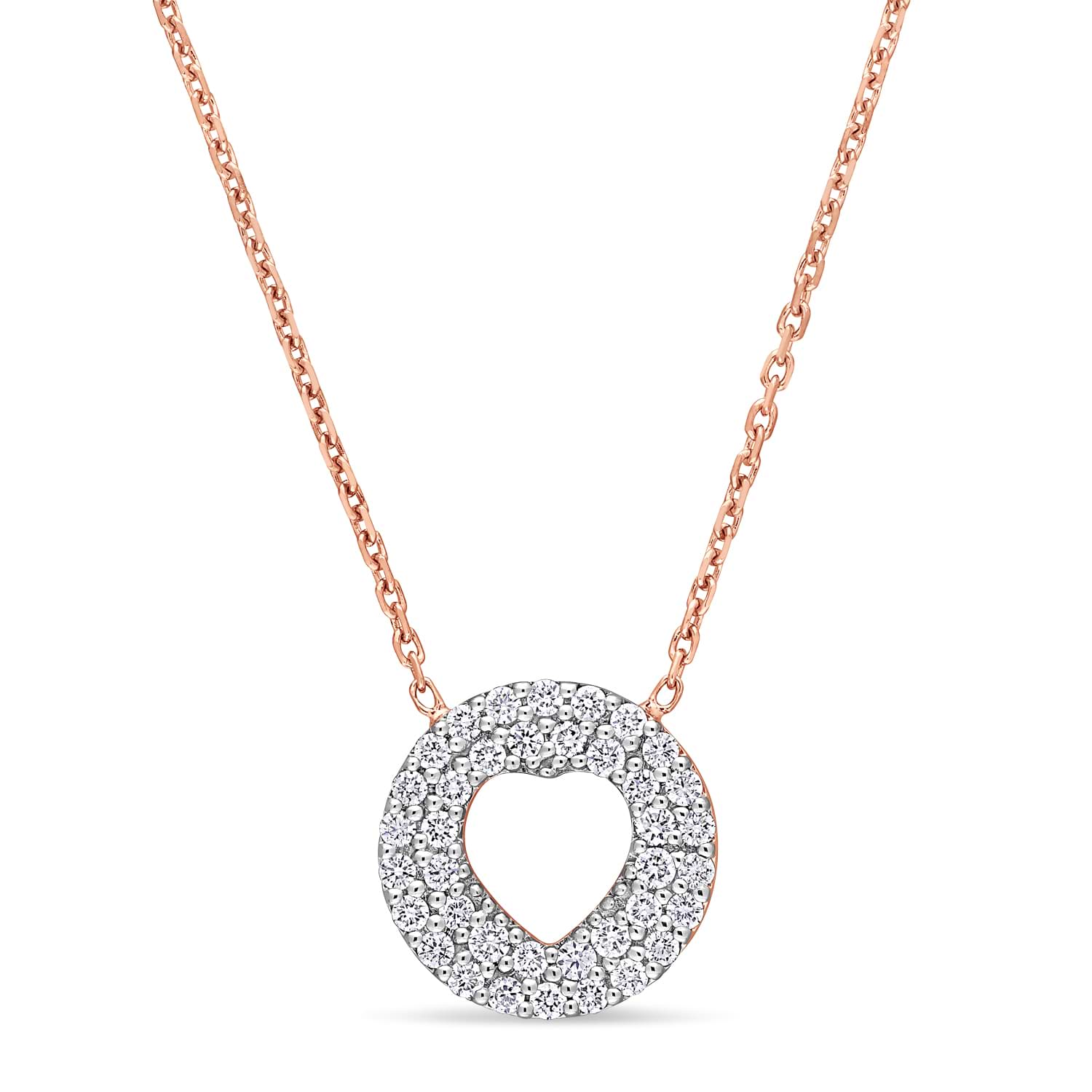 Round Diamond Inverted Heart Pendant Necklace 18k Rose Gold (0.30 ct)