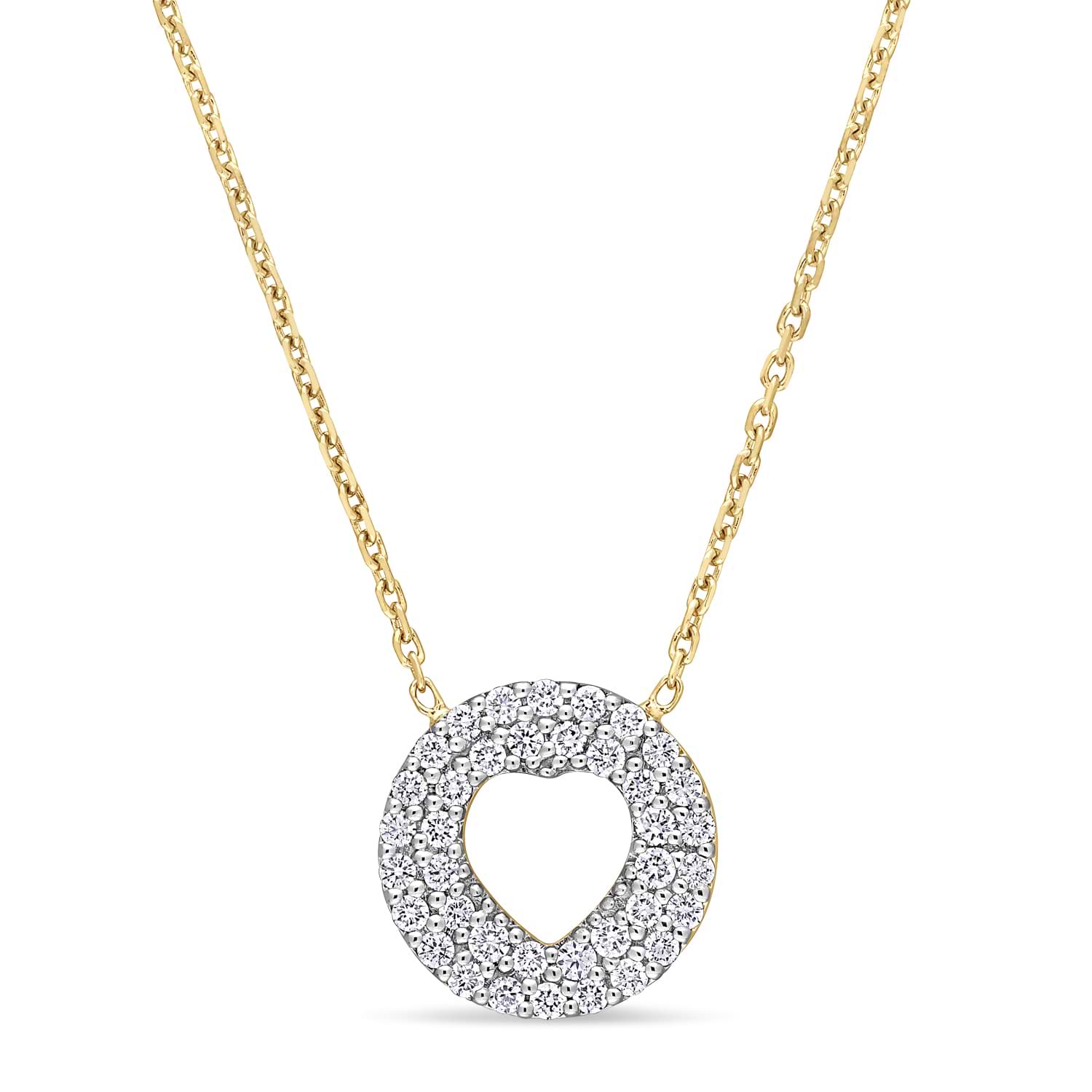 Round Diamond Inverted Heart Pendant Necklace 18k Yellow Gold (0.30 ct)