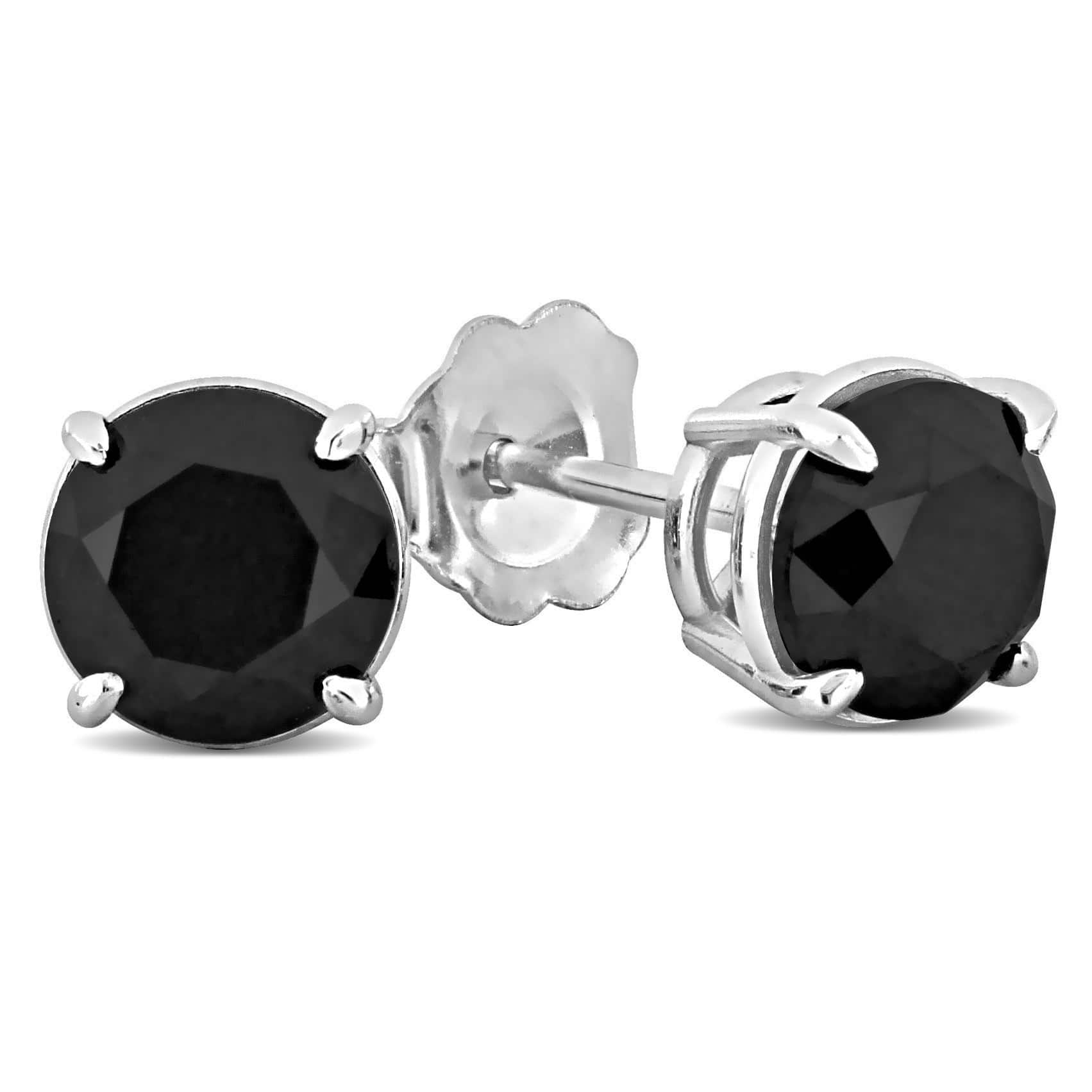 Round Cut Black Diamond Stud Earrings 14k White Gold (2.00ct)