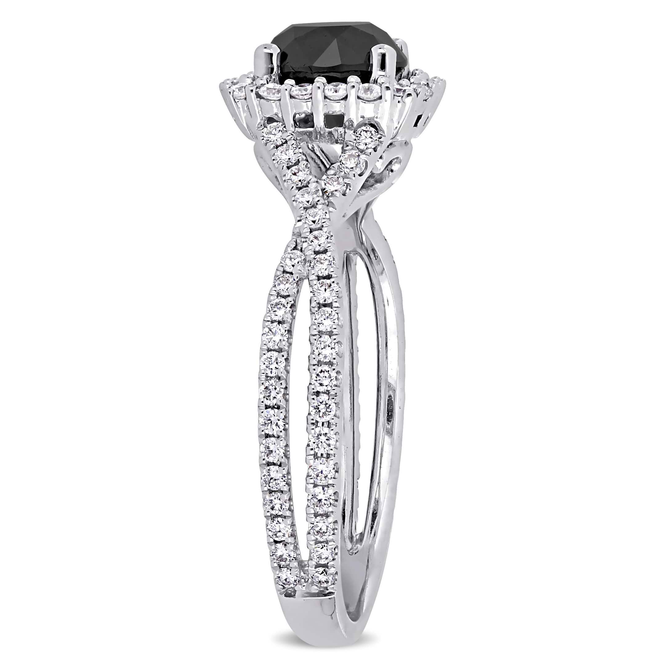 Round Cut Black and White Diamond Halo Ring 14k White Gold (1.50ct)