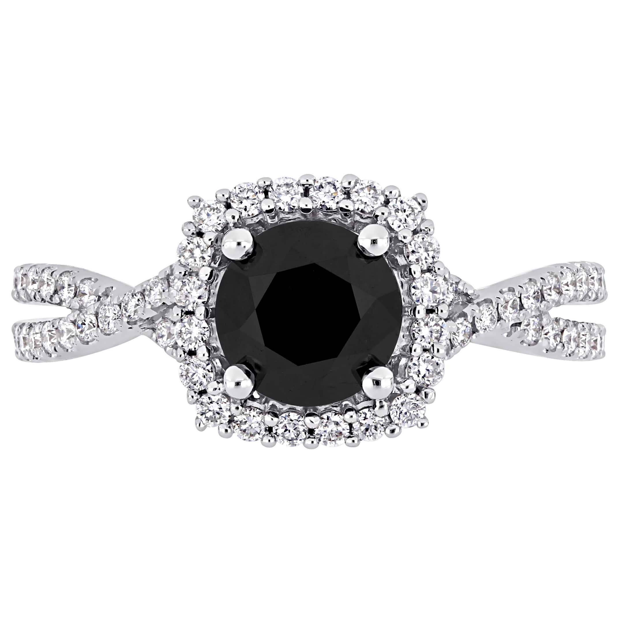 Round Cut Black and White Diamond Halo Ring 14k White Gold (1.50ct)