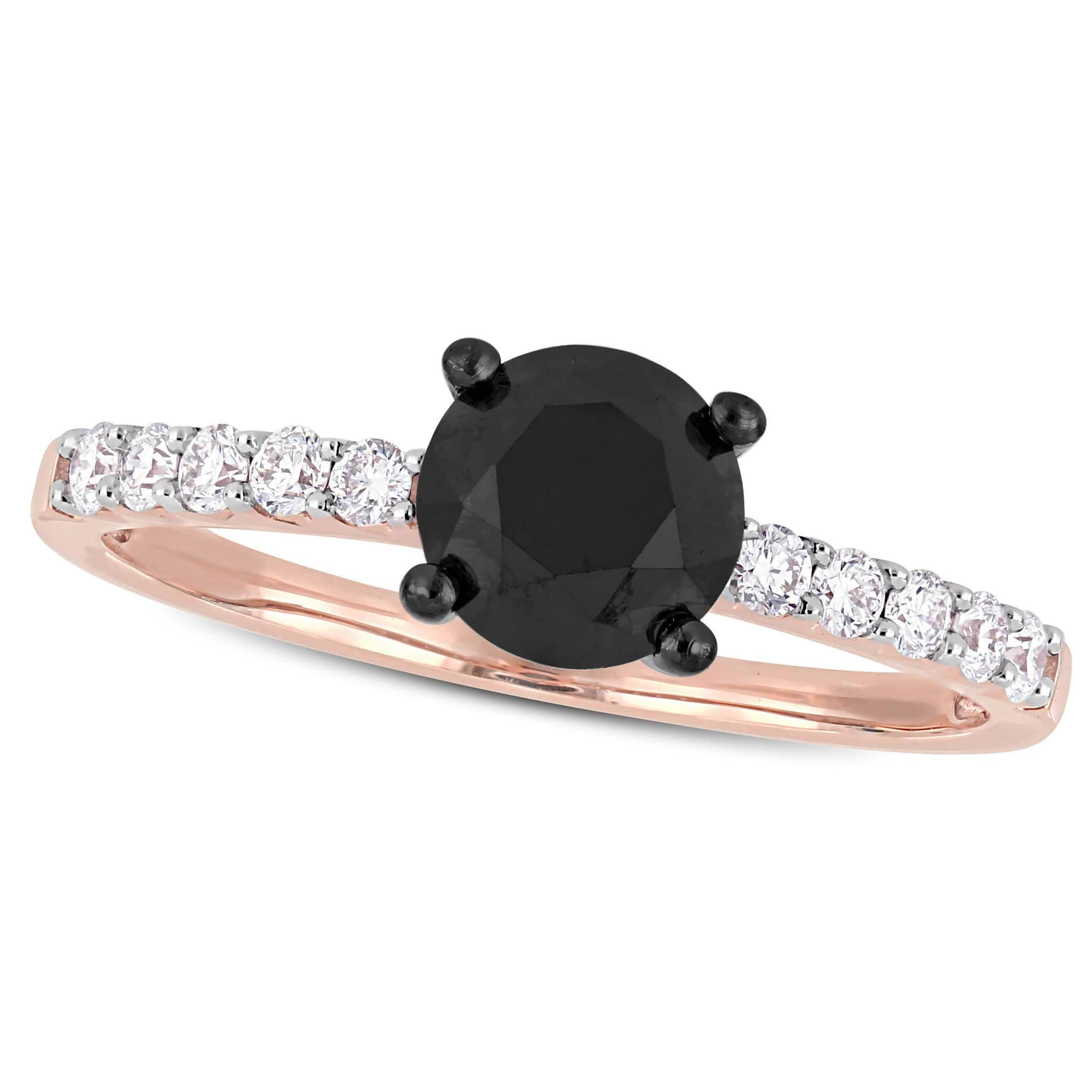 Round Cut Black and White Diamond Engagement Ring 14k R. Gold (1.23ct)