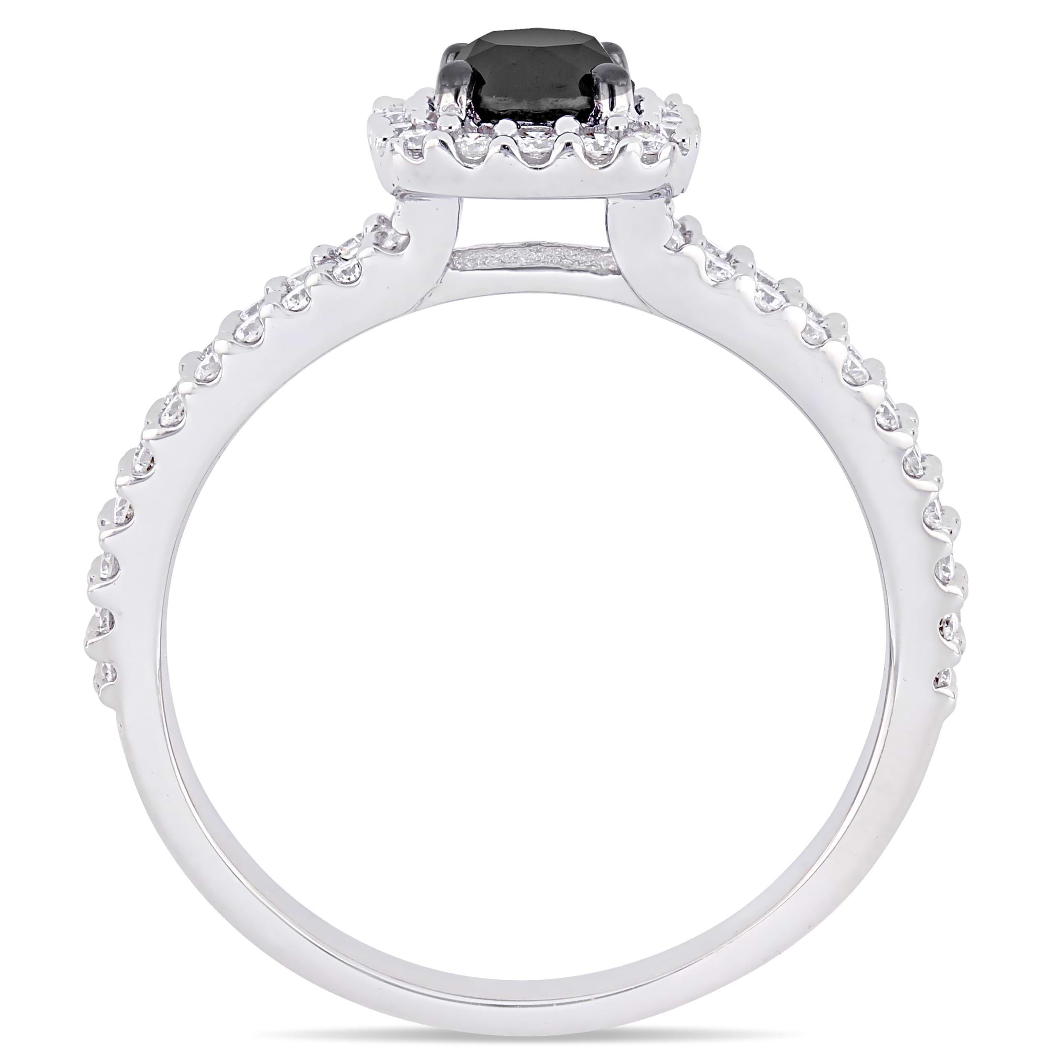 Round Cut Black and White Diamond Halo Ring 14k White Gold (0.98ct)