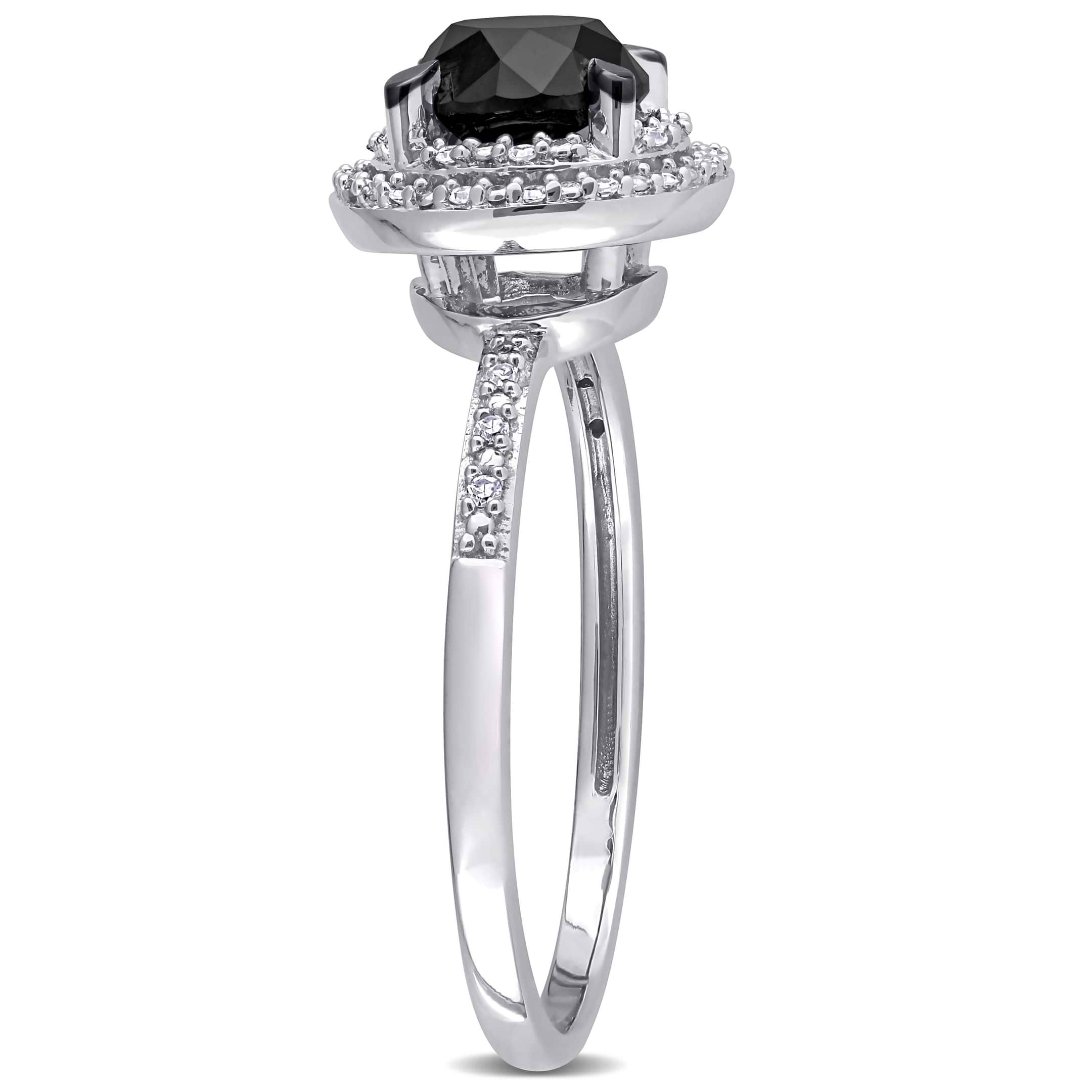 Round Black and White Diamond Double Halo Ring 14k W. Gold (1.61ct)