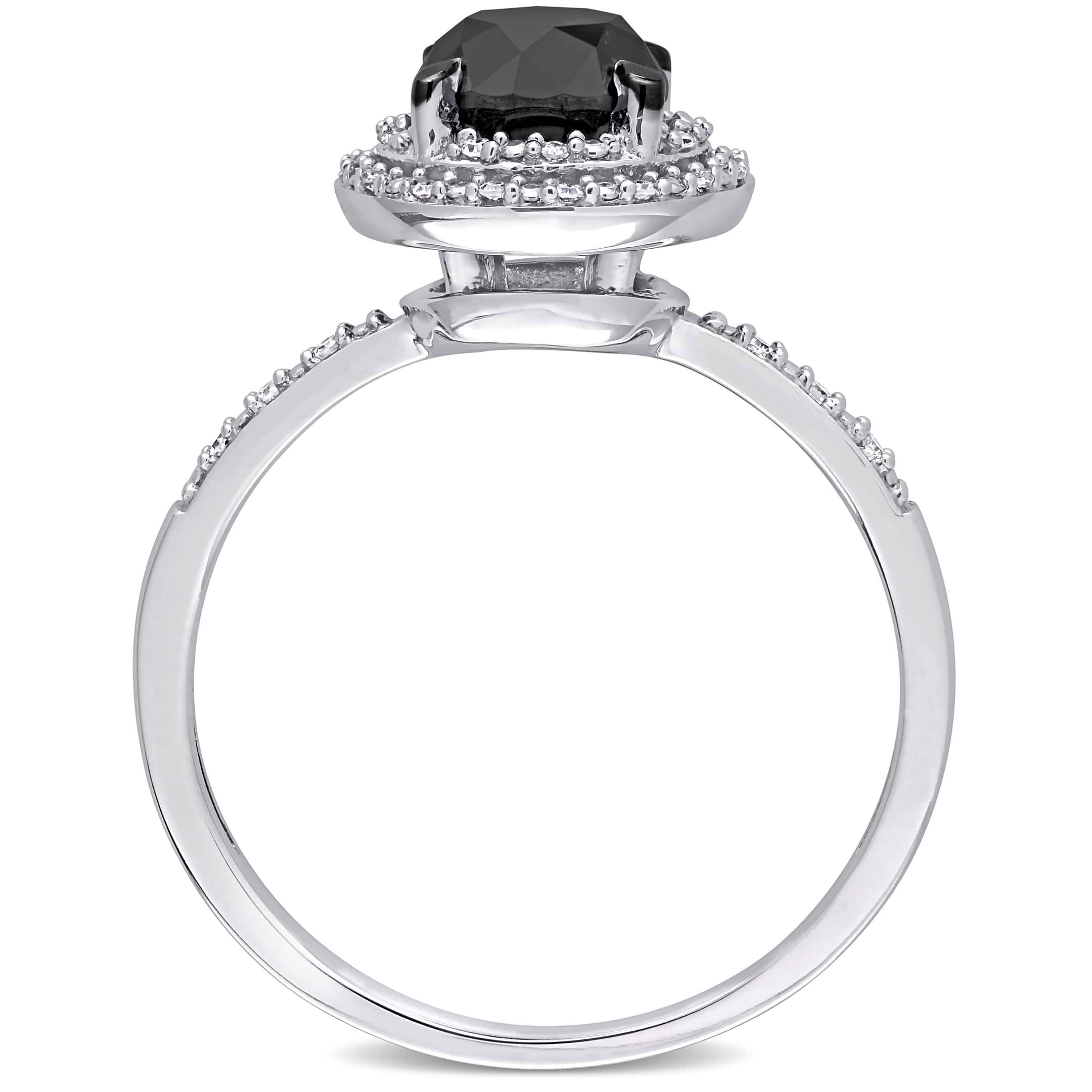 Round Black and White Diamond Double Halo Ring 14k W. Gold (1.61ct)