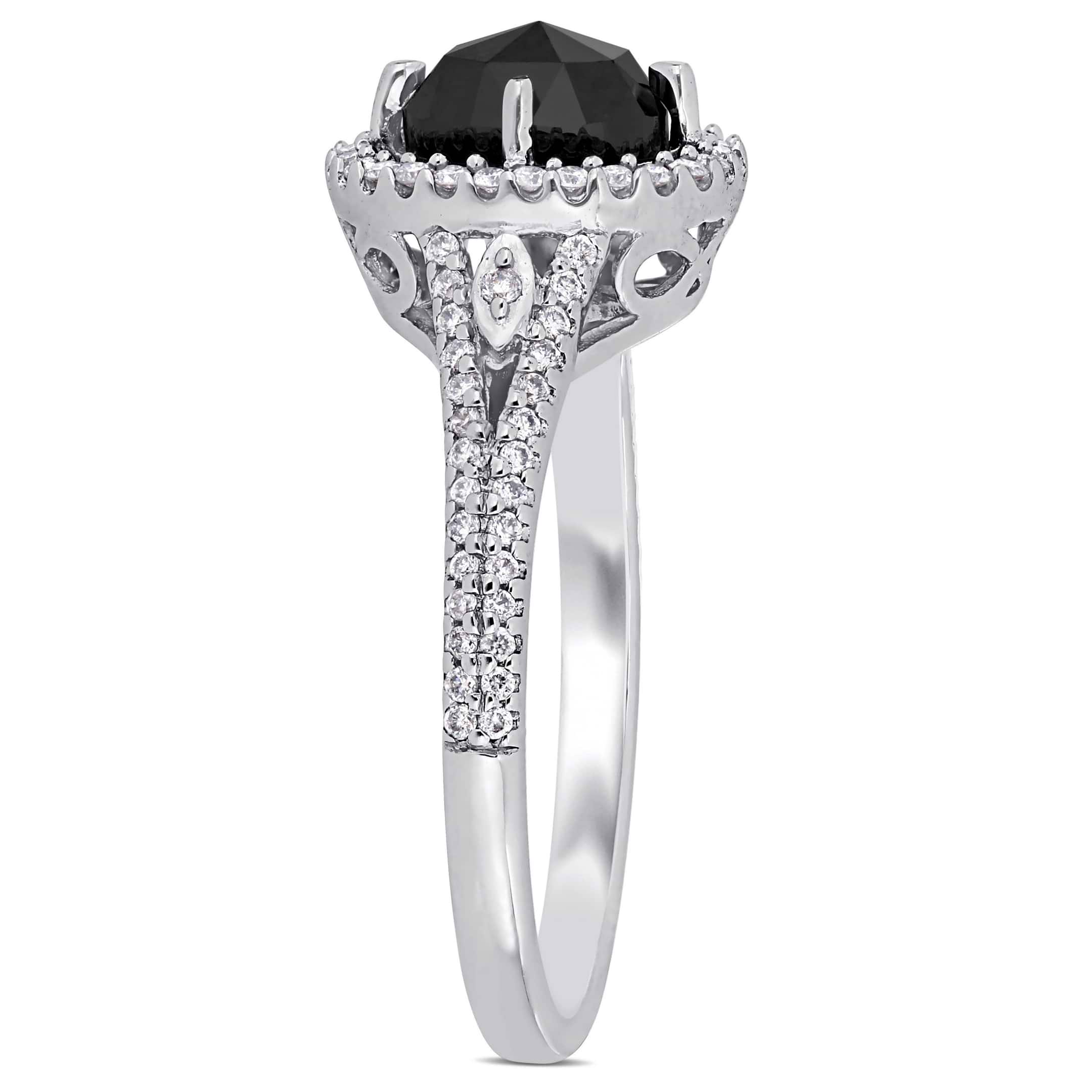 Oval Cut Black & Round White Diamond Halo Ring 14k White Gold (1.23ct)