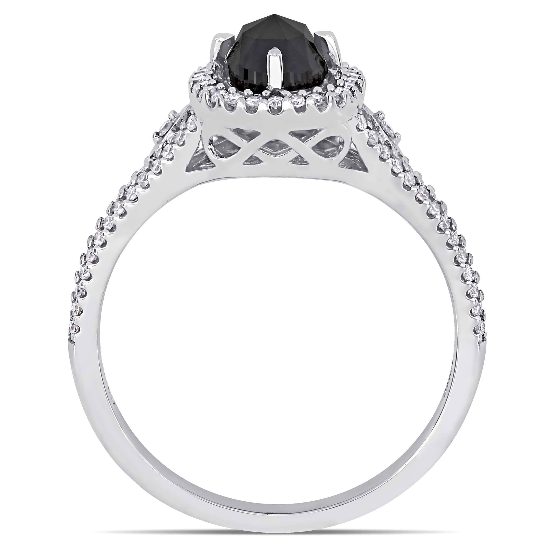 Oval Cut Black & Round White Diamond Halo Ring 14k White Gold (1.23ct)