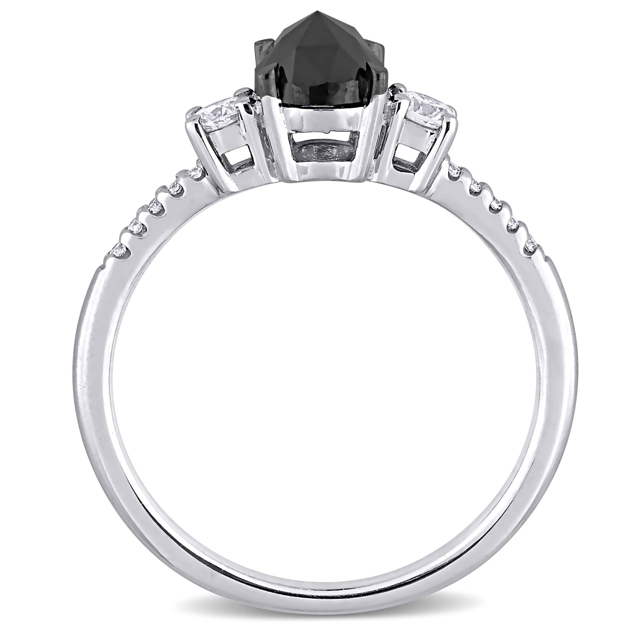 Oval Black & Round White Diamond Three-Stone Ring 14k W. Gold (1.20ct)