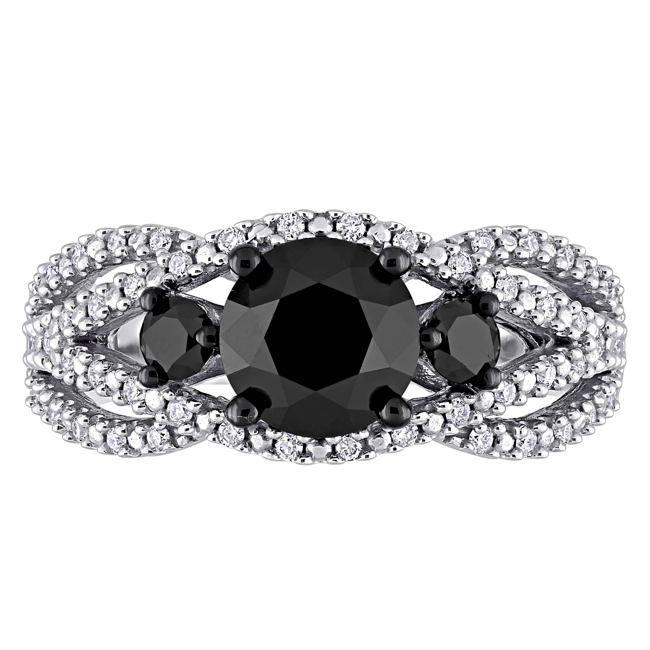 Round Cut Black and White Diamond Fashion Ring 14k White Gold (1.91ct)