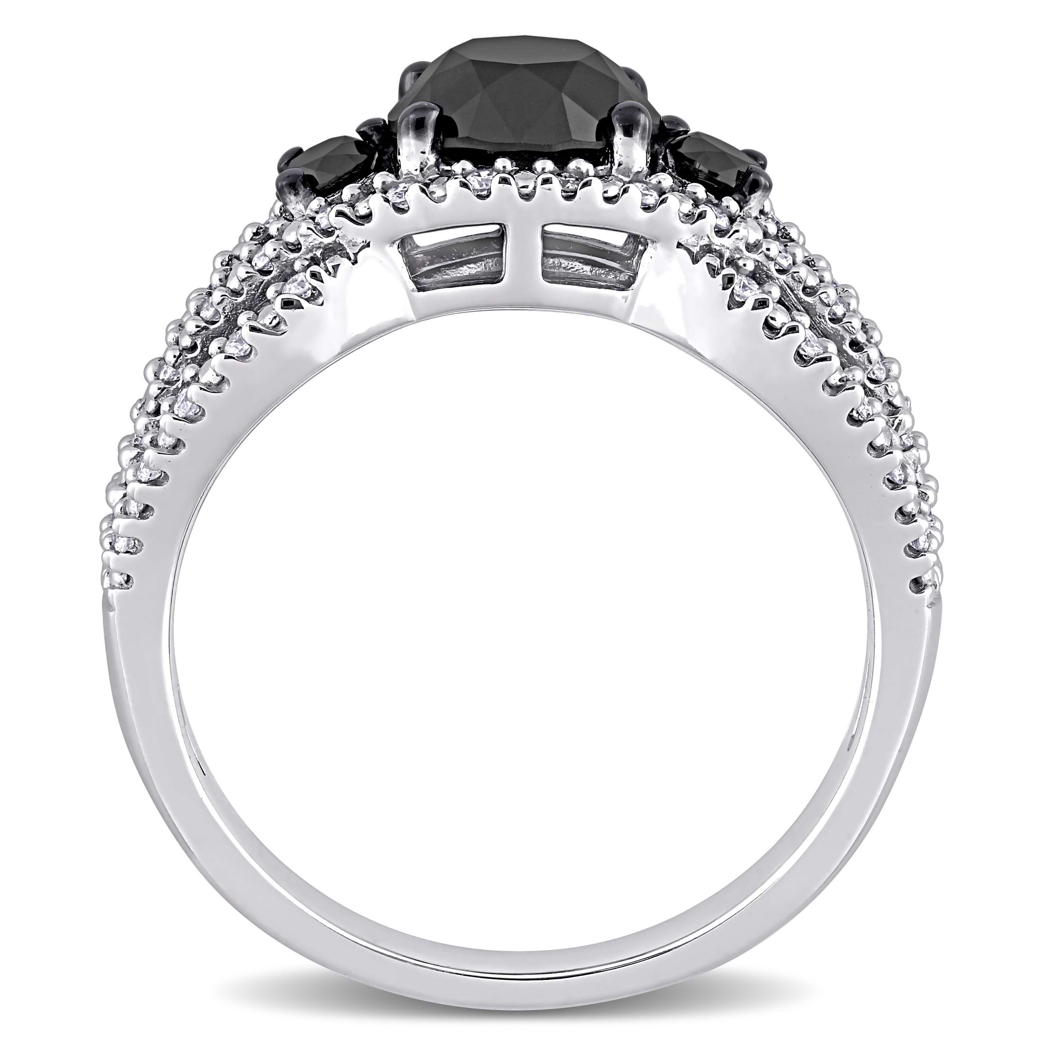 Round Cut Black and White Diamond Fashion Ring 14k White Gold (1.91ct)