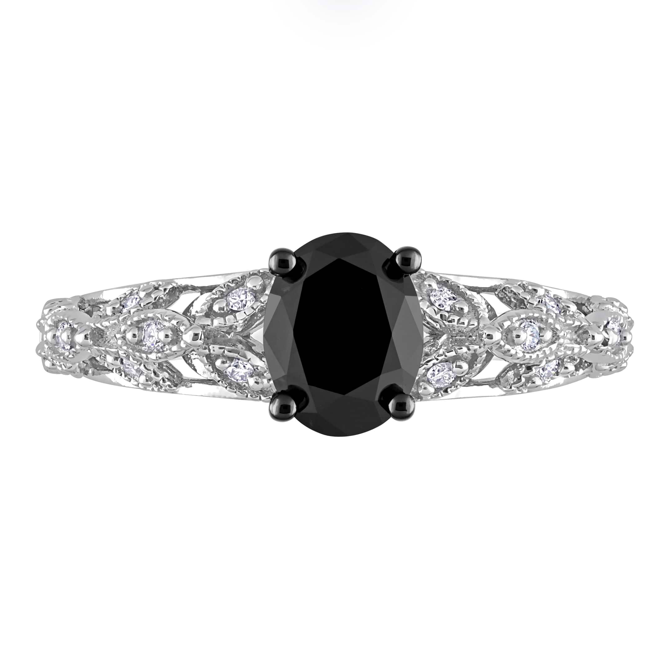 Oval Black and Round White Diamond Fashion Ring 14k W. Gold (1.03ct)