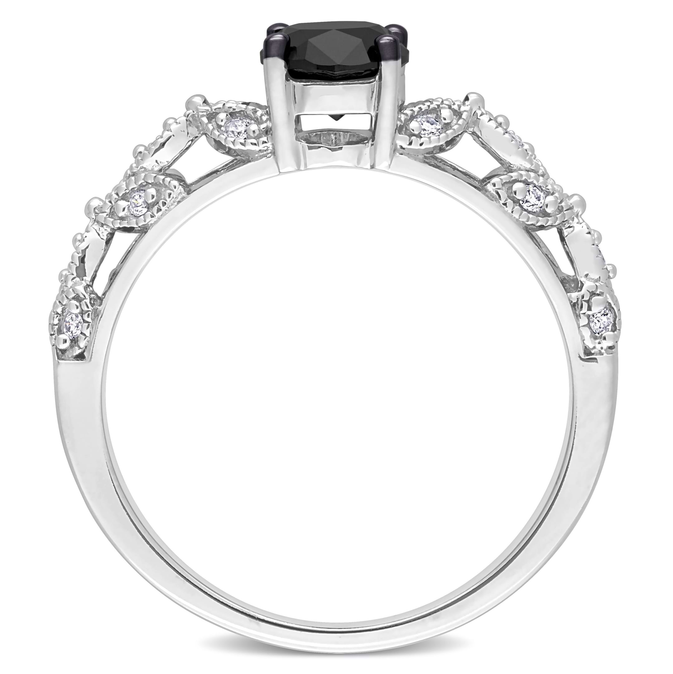 Oval Black and Round White Diamond Fashion Ring 14k W. Gold (1.03ct)