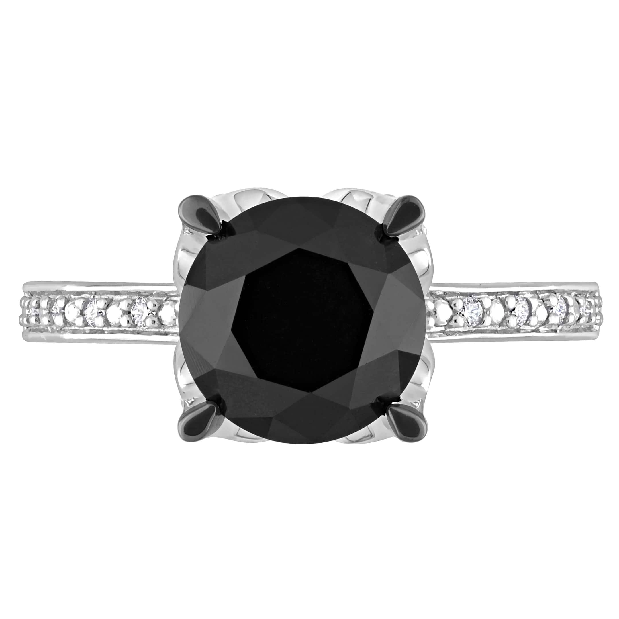 Round Cut Black and White Diamond Solitaire Ring 14k W. Gold (3.06ct)