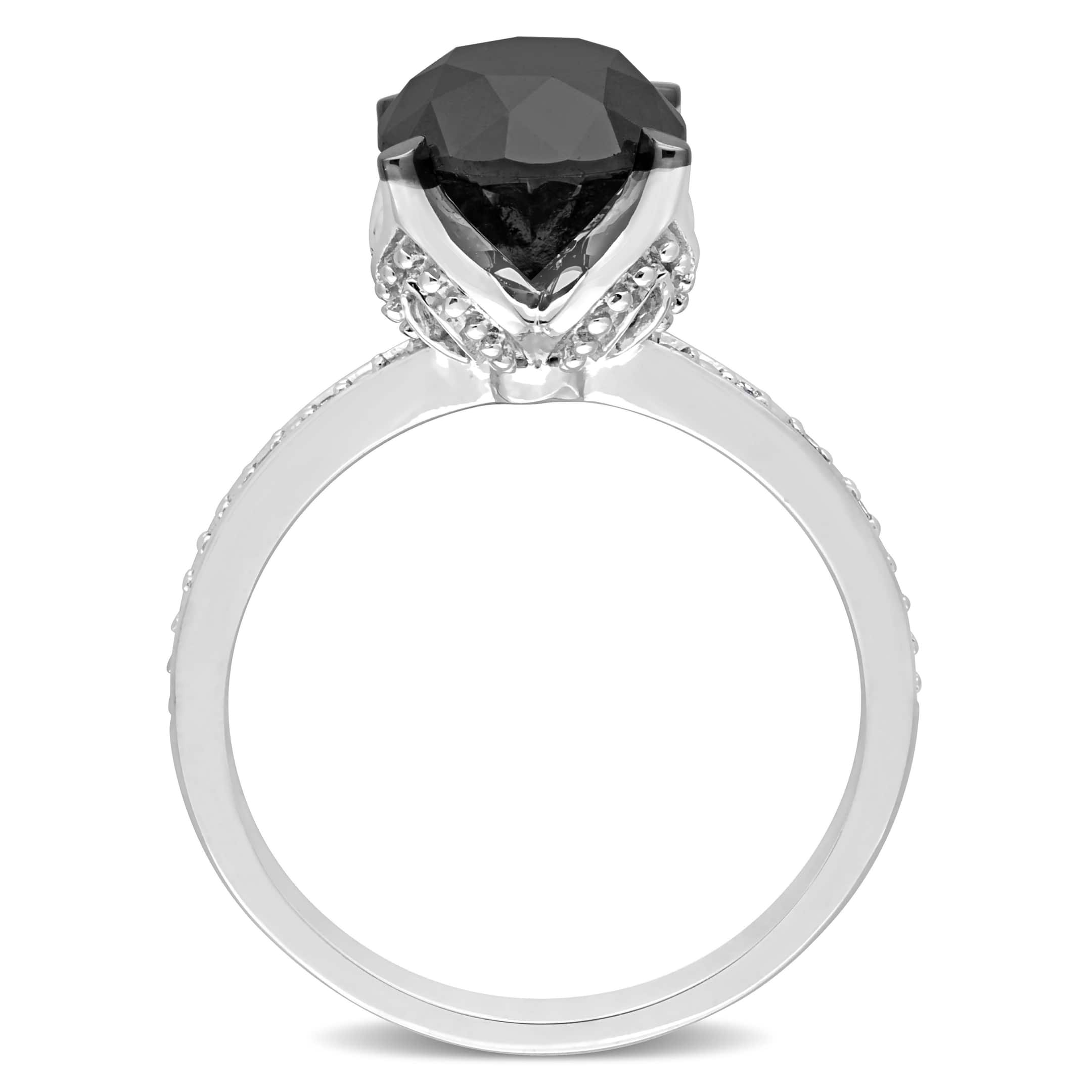 Round Cut Black and White Diamond Solitaire Ring 14k W. Gold (3.06ct)