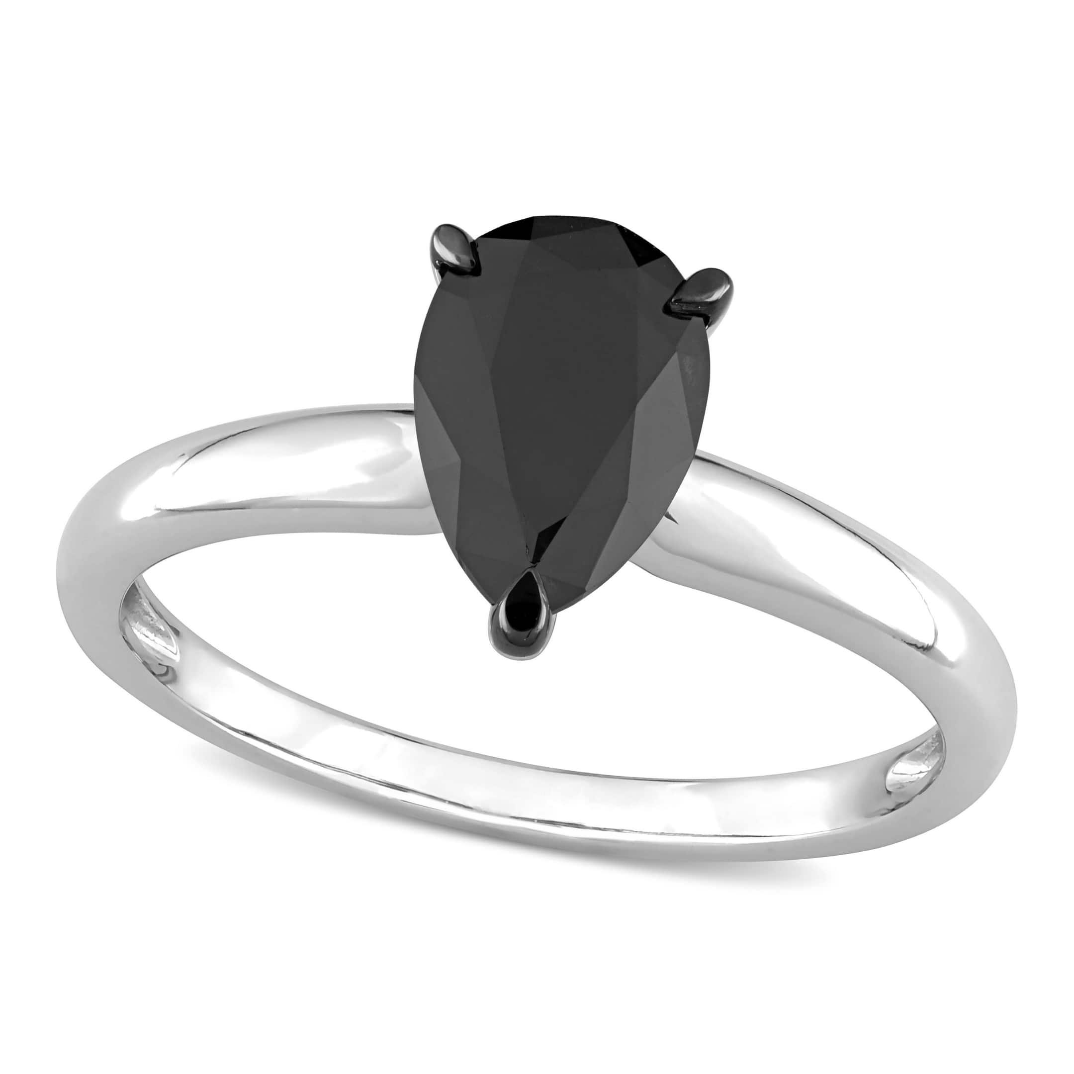 Pear Cut Black Diamond Solitaire Ring in 14k White Gold (1.00ct)