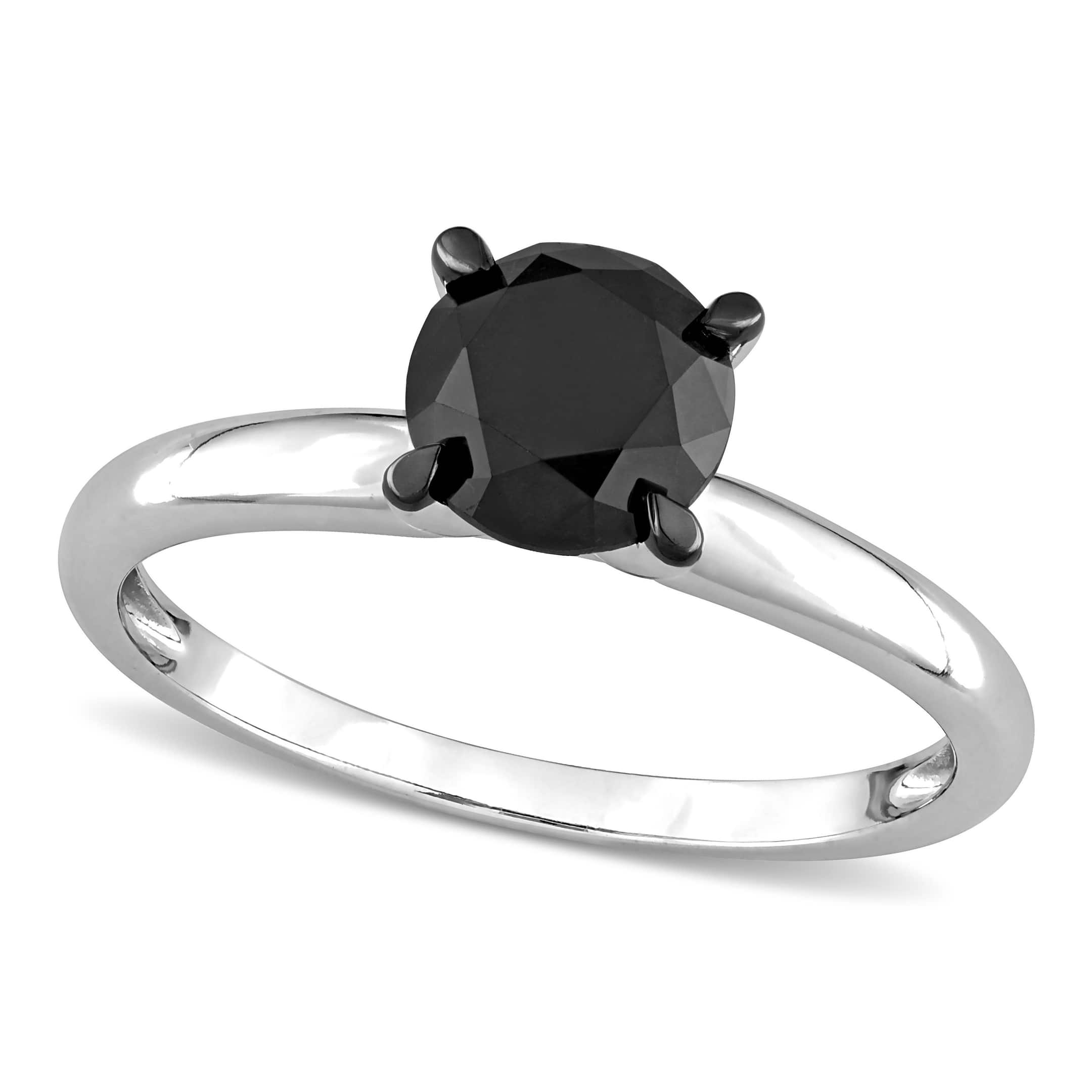 Round Cut Black Diamond Solitaire Ring in 14k White Gold (1.50ct)