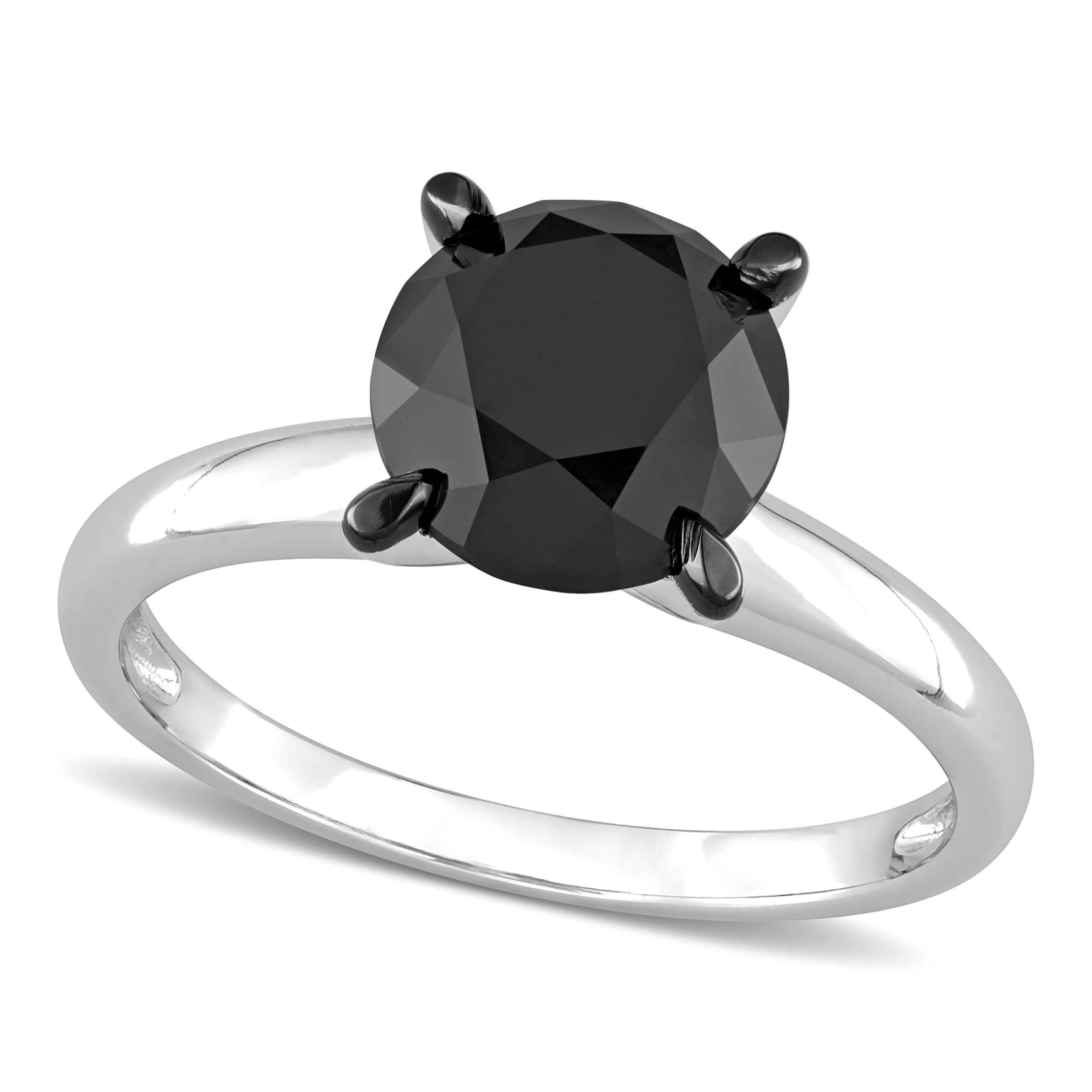Round Cut Black Diamond Solitaire Ring in 14k White Gold (3.00ct)