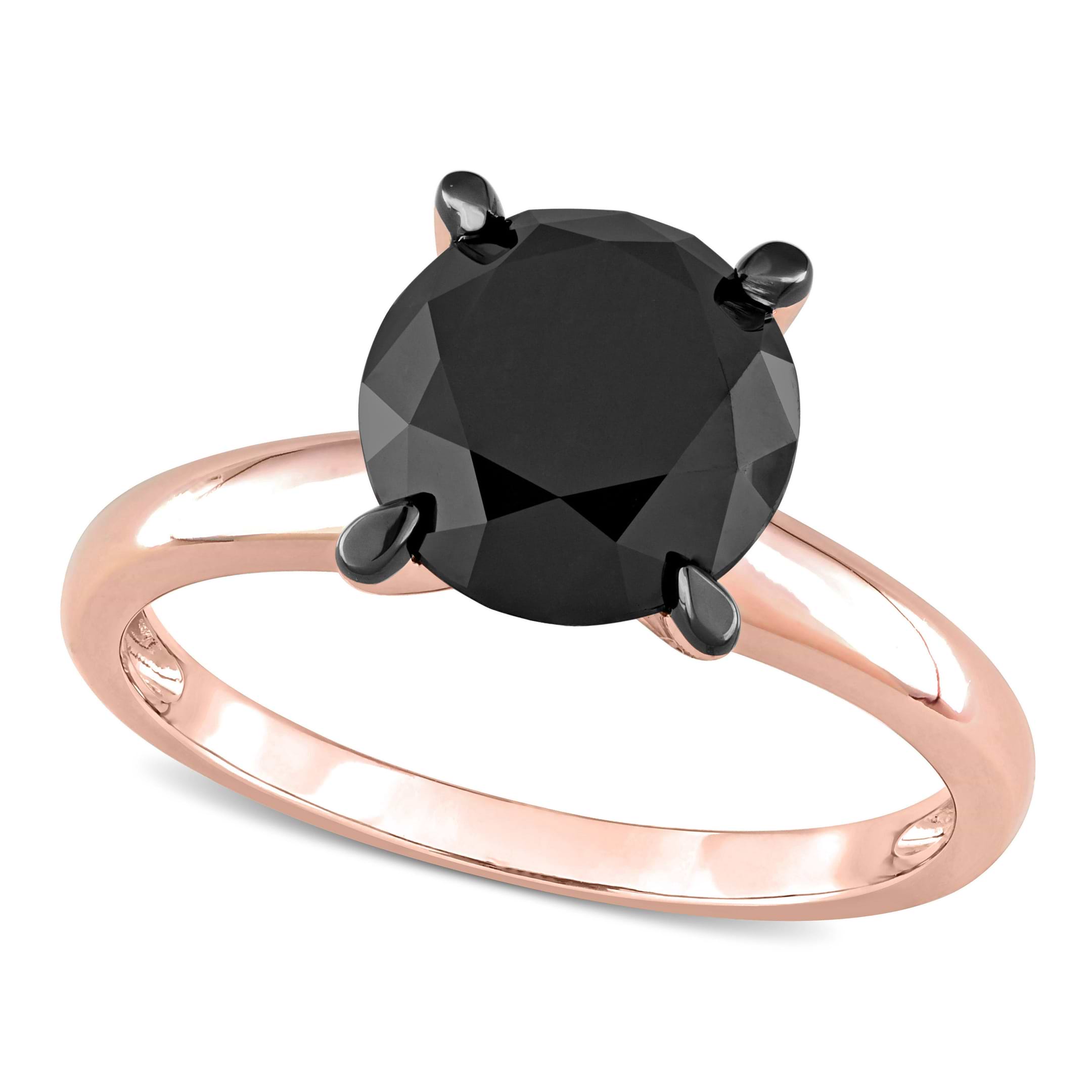 Round Cut Black Diamond Solitaire Ring in 14k Rose Gold (3.00ct)