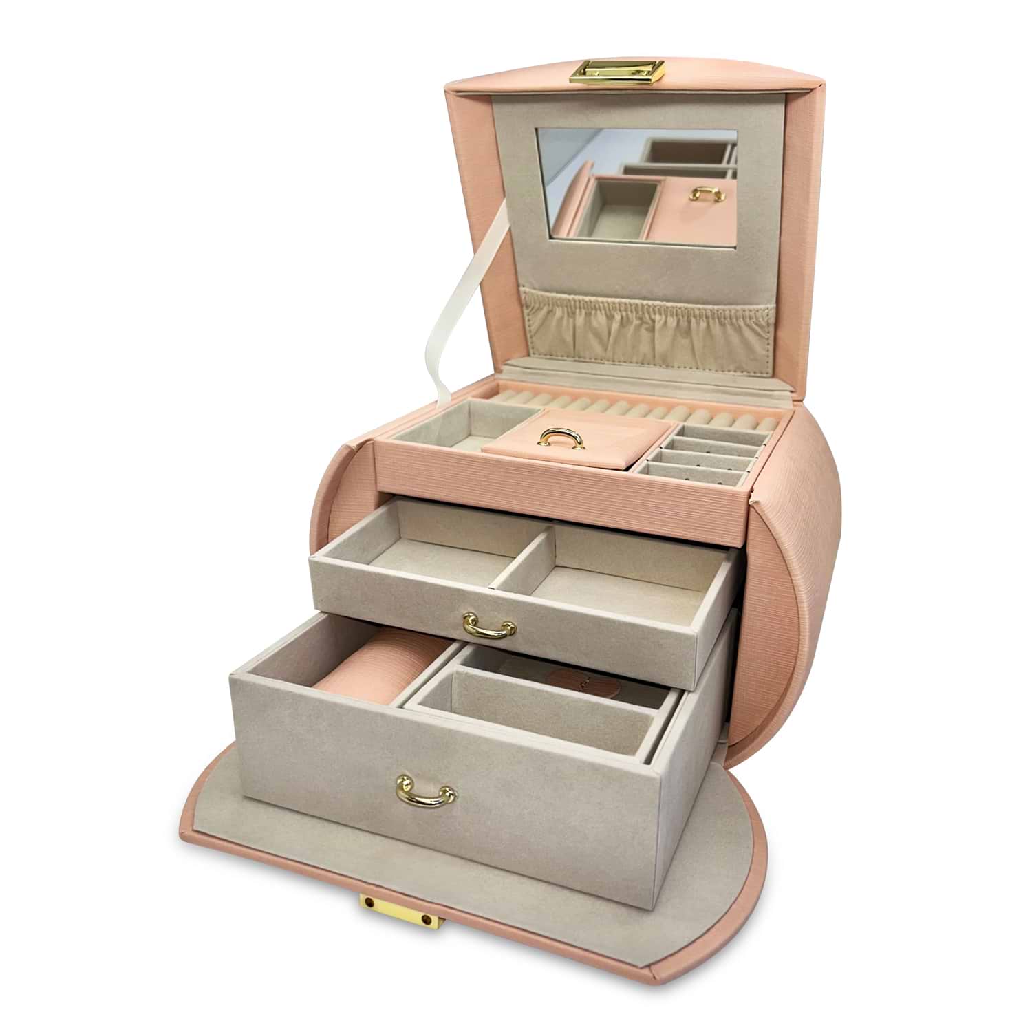 Allurez Pink Vegan Leather Multilayer Compartment Jewelry Box
