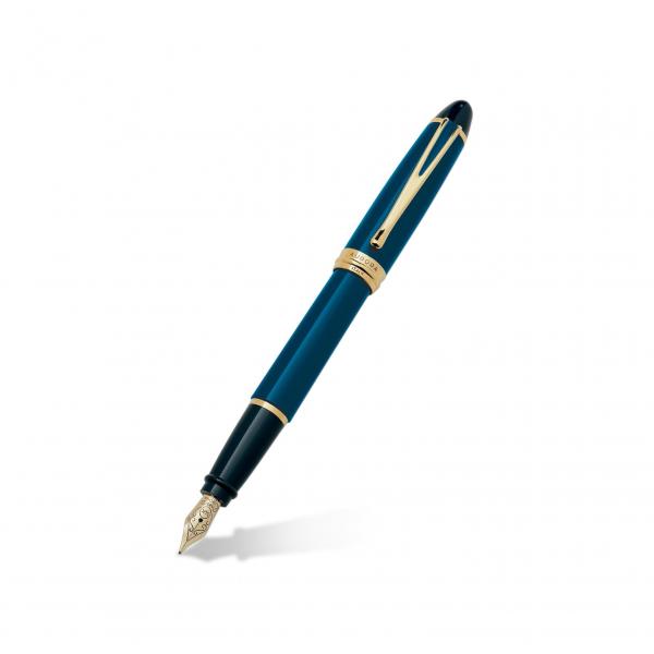 Aurora Ipsilon Blue Fountain Pen w/ 14k Yellow Gold Accents