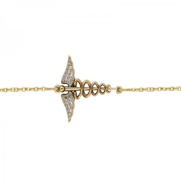 Diamond Caduceus Medical Symbol Bracelet 14k Yellow Gold (0.13ct)