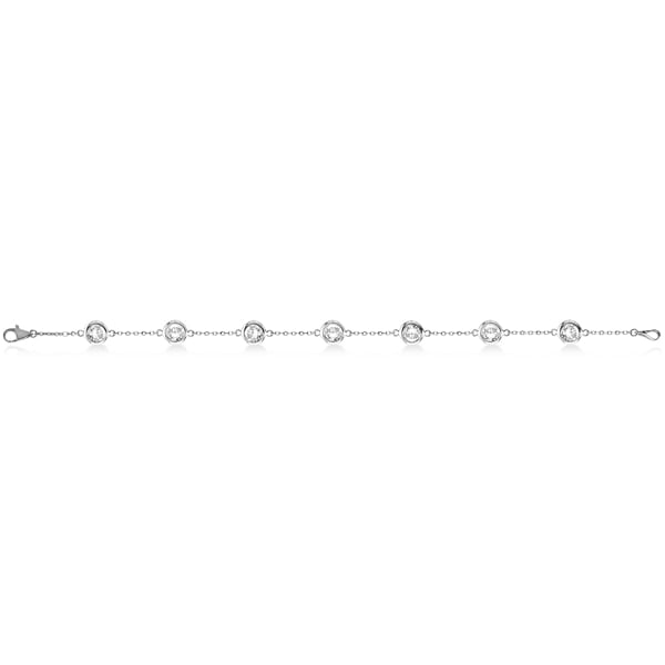 Diamond Anklet Bracelet Bezel Set 14K White Gold (1.50ct)