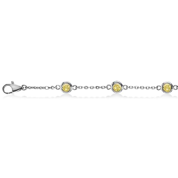 Fancy Yellow Diamond Anklet Bracelet 14K White Gold (0.25ct)