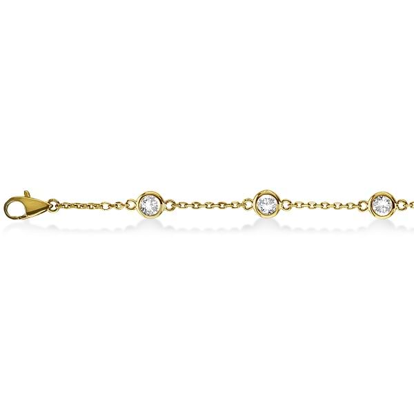 Diamond Anklet Bracelet Bezel Set 14K Yellow Gold (1.00ct)