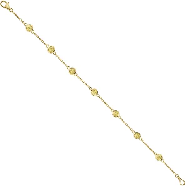 Fancy Yellow Diamond Station Bracelet Beze-Set 14K Y Gold (0.25ct)