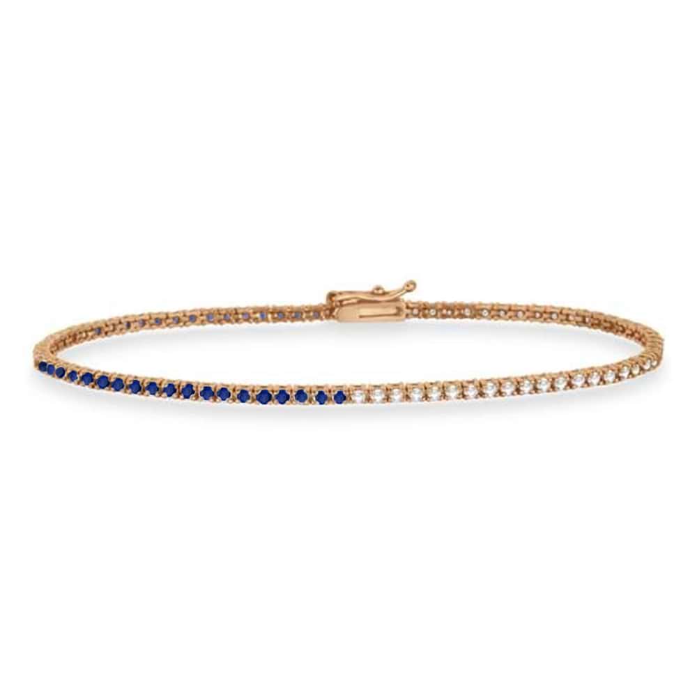 Diamond & Blue Sapphire Eternity Tennis Bracelet 14K Rose Gold (2.29ct)