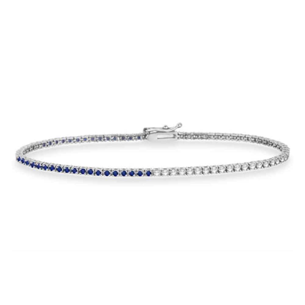 Diamond & Blue Sapphire Eternity Tennis Bracelet 14K White Gold (3.47ct)