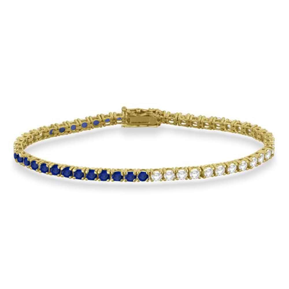Diamond & Blue Sapphire Eternity Tennis Bracelet 14K Yellow Gold (8.37ct)