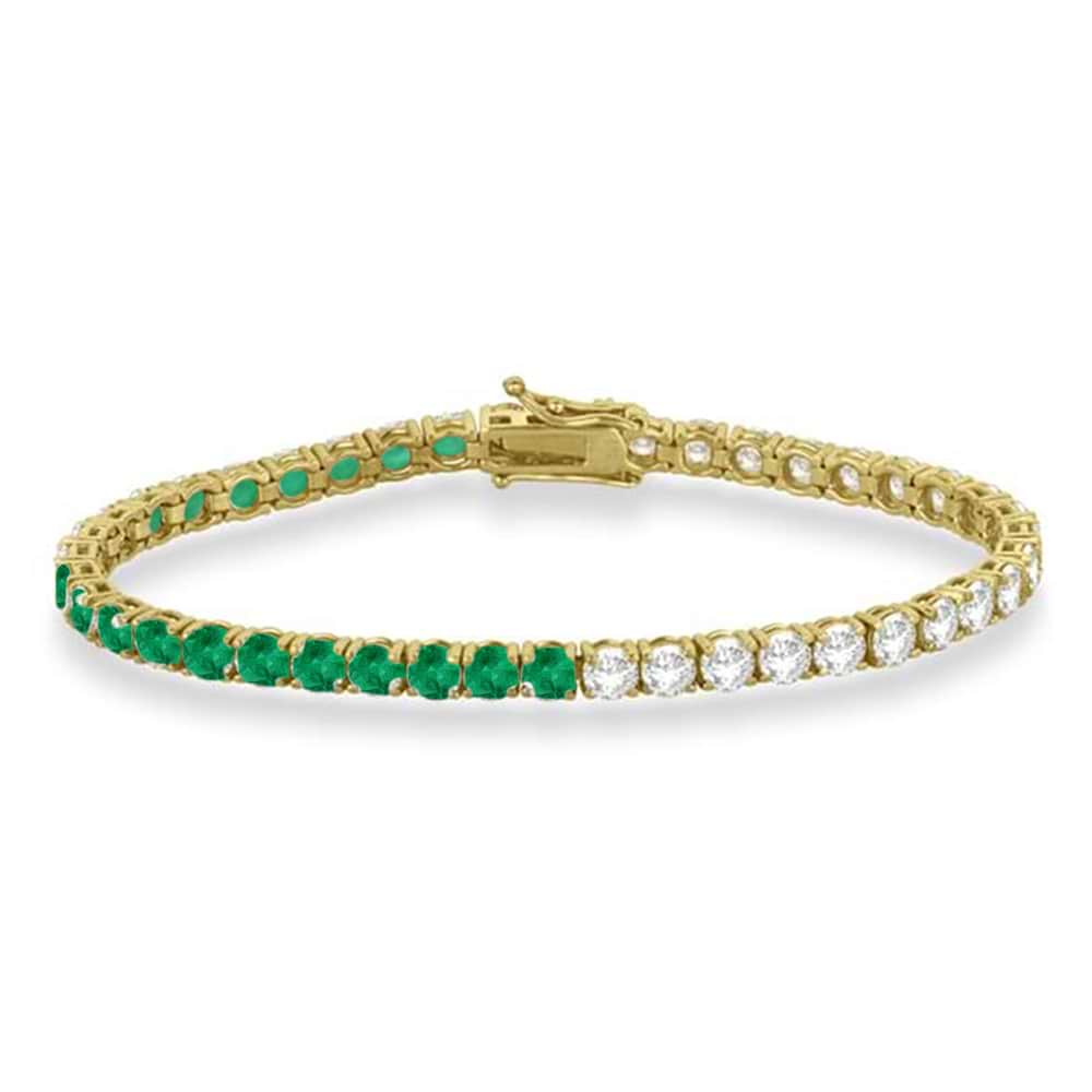 Diamond & Emerald Eternity Tennis Bracelet 14K Yellow Gold (10.11ct)