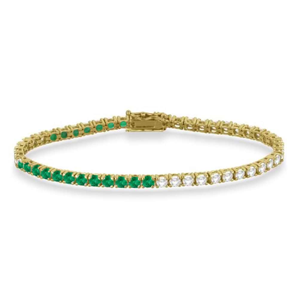 Diamond & Emerald Eternity Tennis Bracelet 14K Yellow Gold (4.73ct)