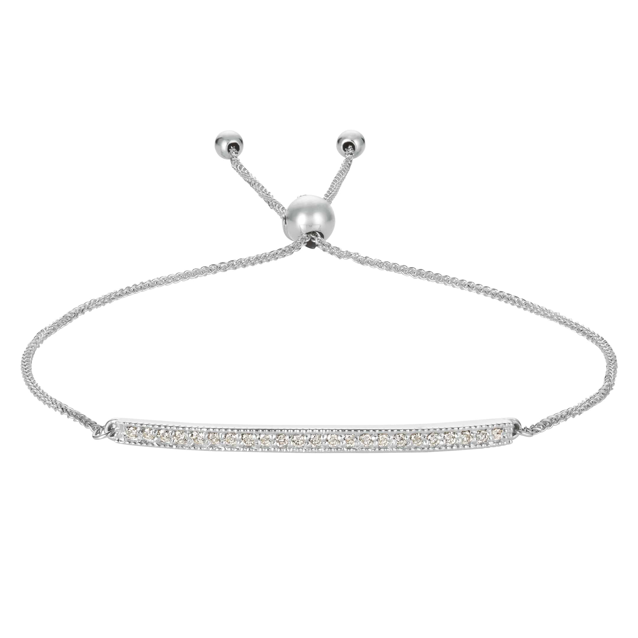 Flexible Rope Friendship Bolo Bar Diamond Bracelet 14k White Gold (0.20ct)