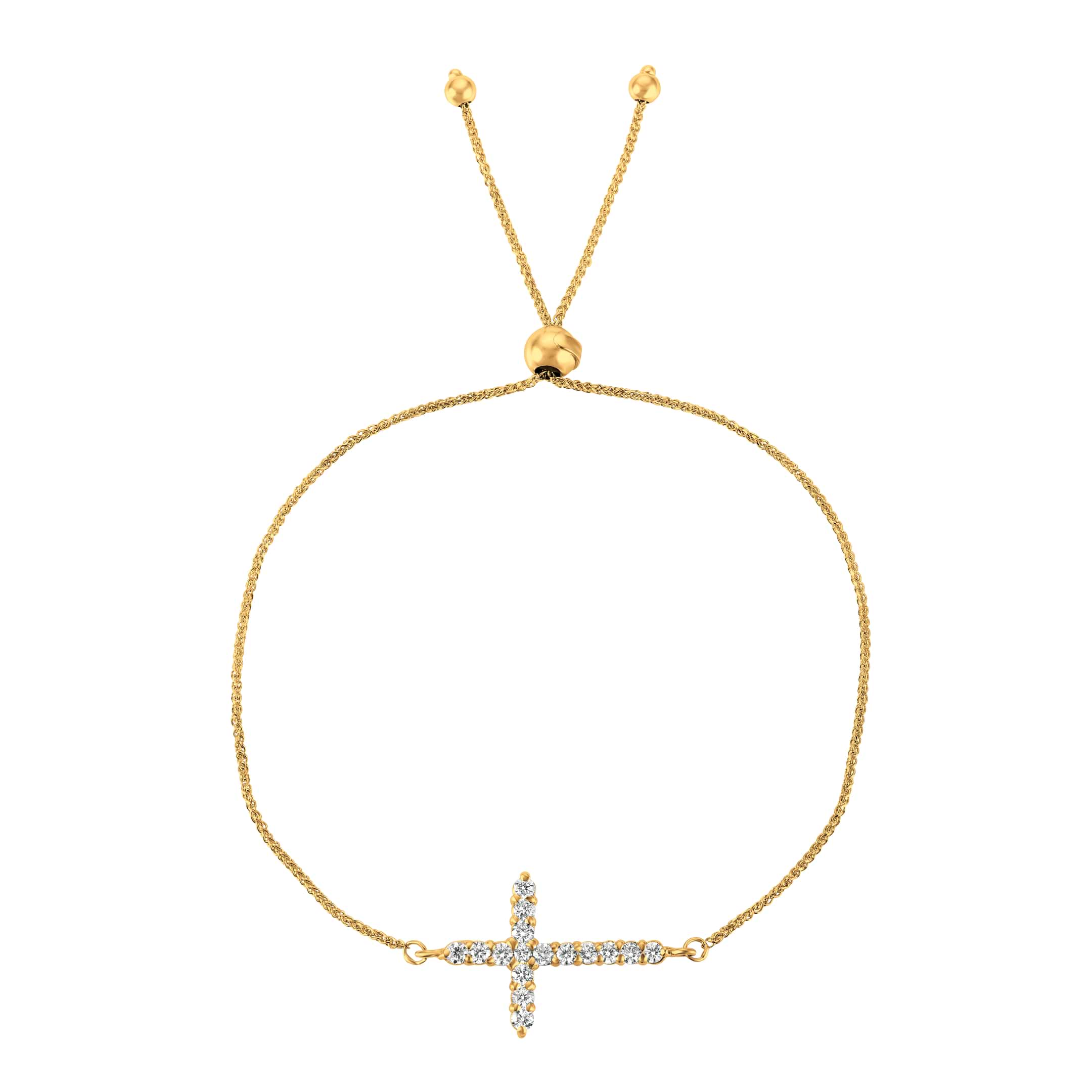 Bolo Diamond Cross Adjustable Bracelet 14k Yellow Gold (0.50ct)