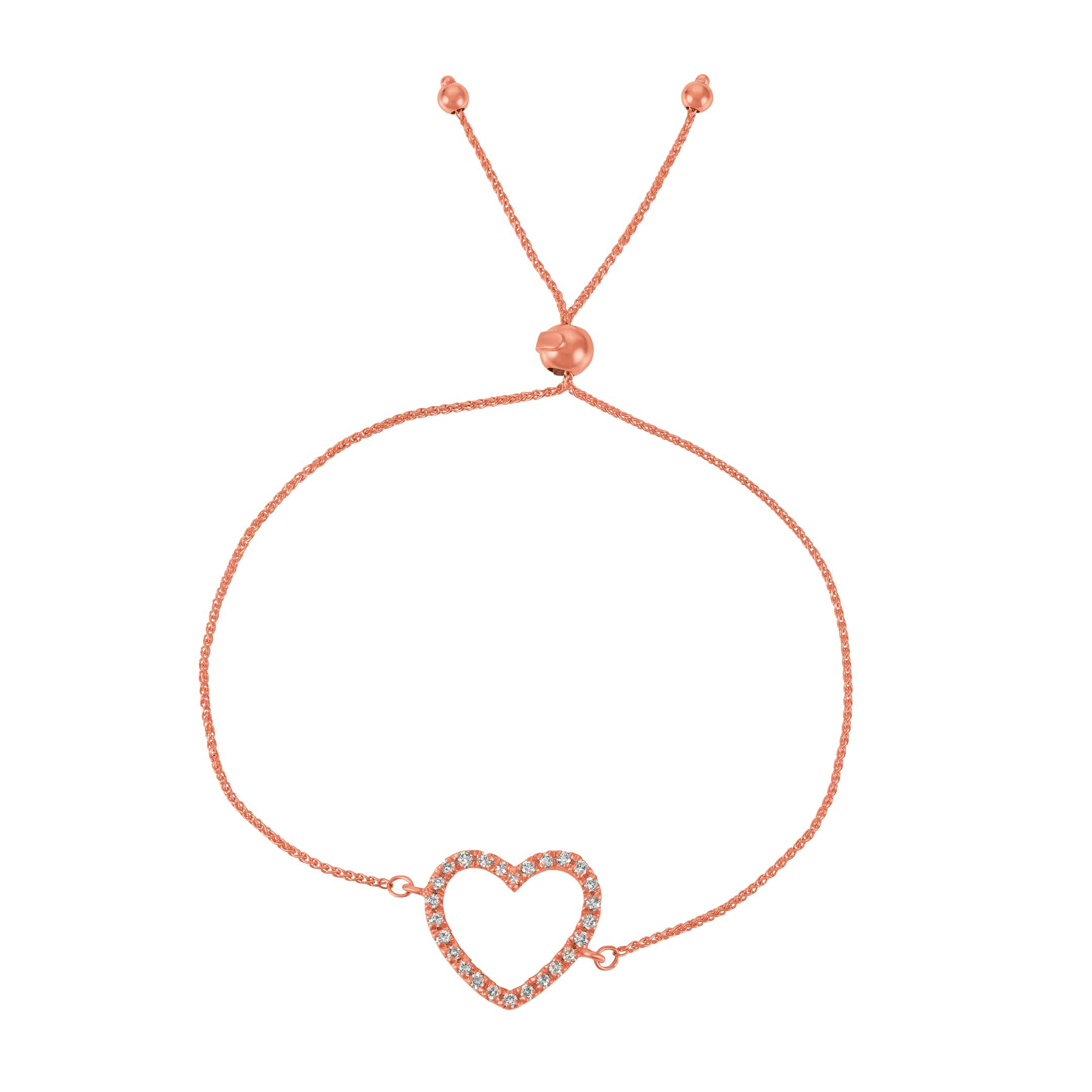 Bolo Diamond Heart Adjustable Bracelet 14k Rose Gold (0.25ct)