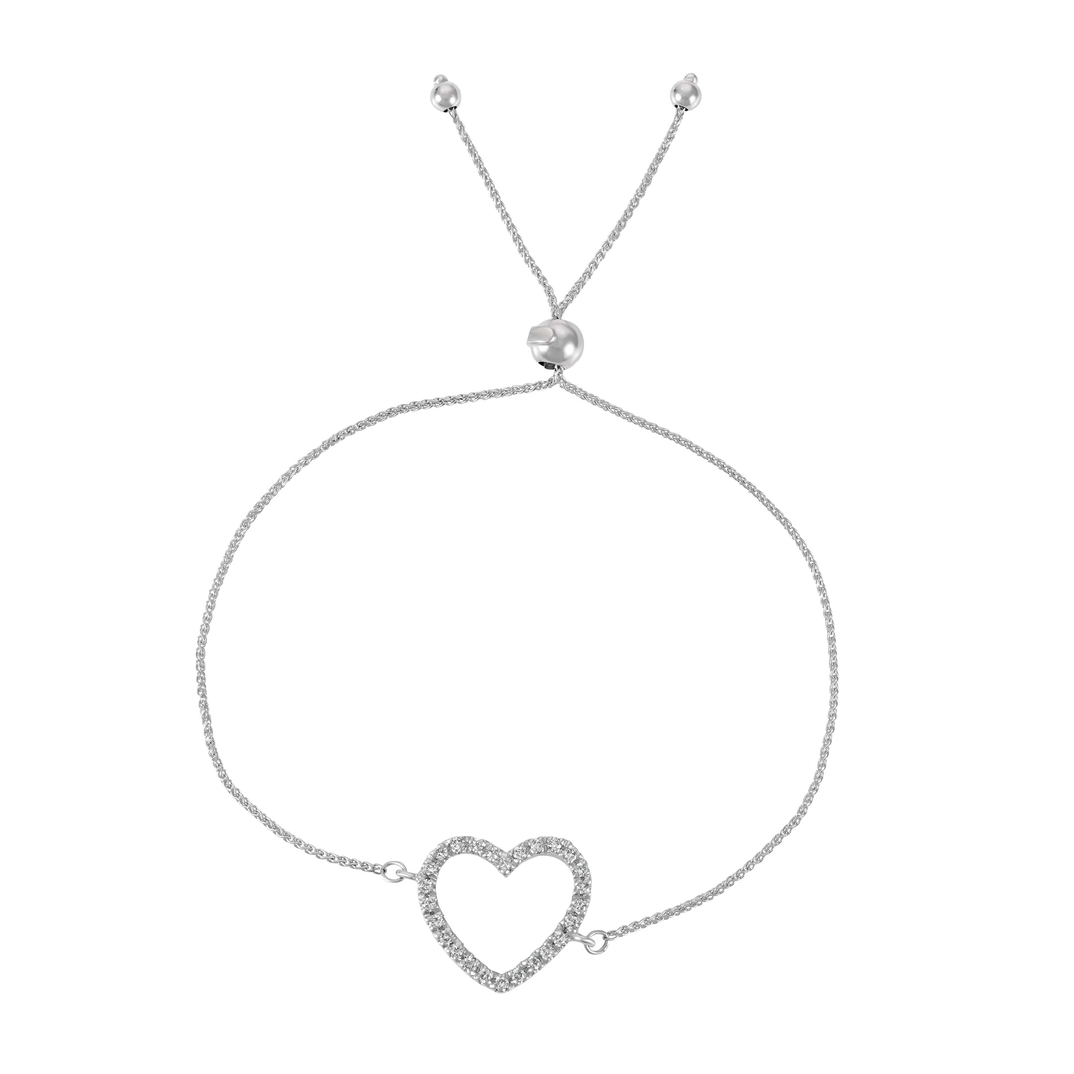 Bolo Diamond Heart Adjustable Bracelet 14k White Gold (0.25ct)
