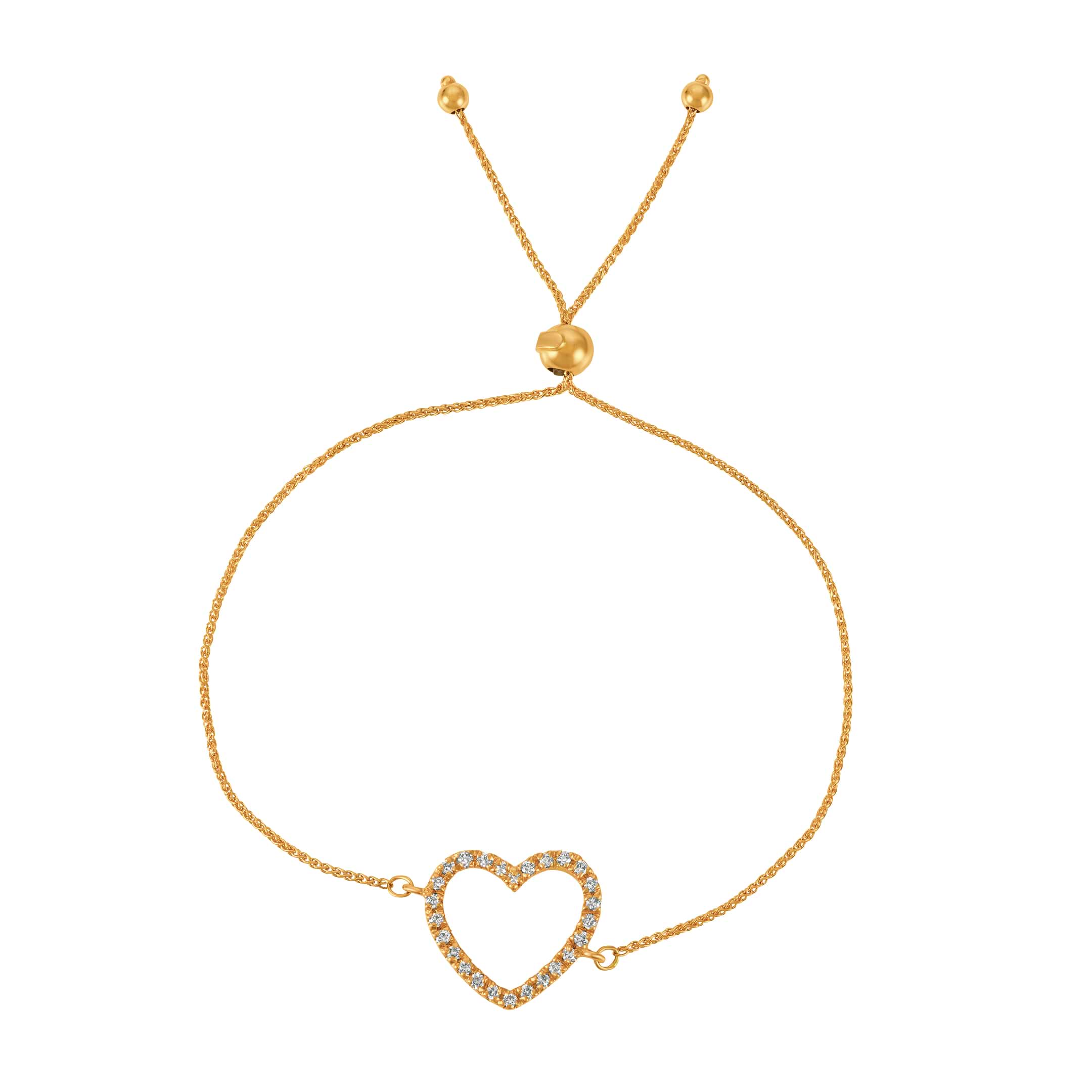 Bolo Diamond Heart Adjustable Bracelet 14k Yellow Gold (0.25ct)