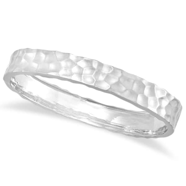 Hammered Stackable Bangle for Women 14k White Gold