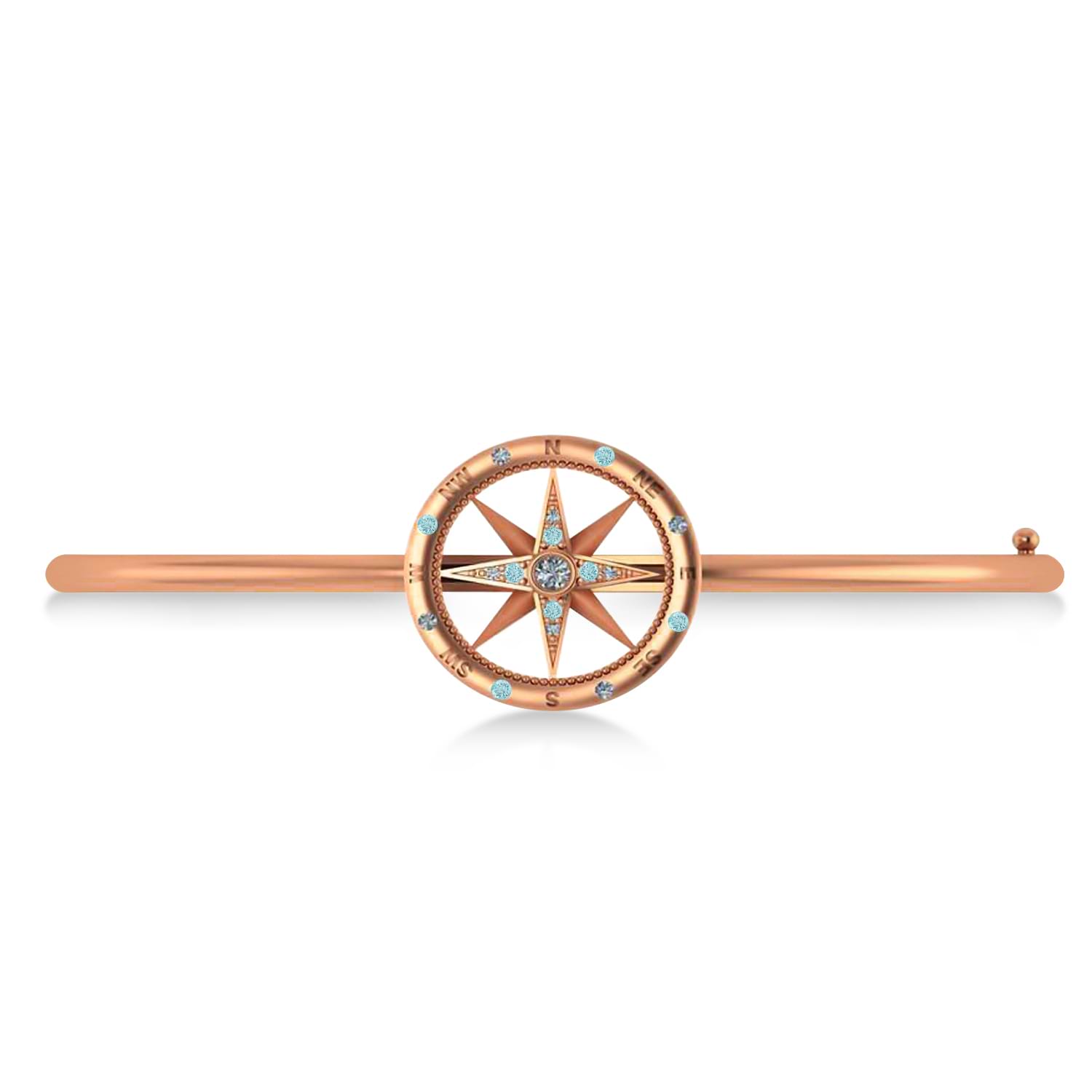 Aquamarine & Diamond Compass Bangle Bracelet 14k Rose Gold (0.19ct)