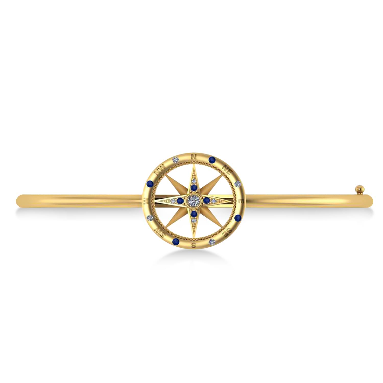 Blue Sapphire & Diamond Compass Bangle Bracelet 14k Yellow Gold (0.19ct)