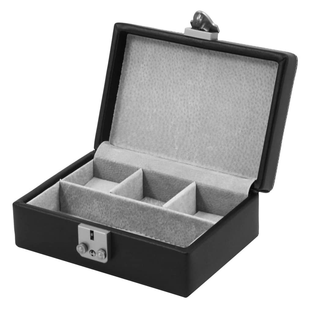 Leather Pigskin Lined Jewelry Case w/ Dividers & Slots for Cufflinks