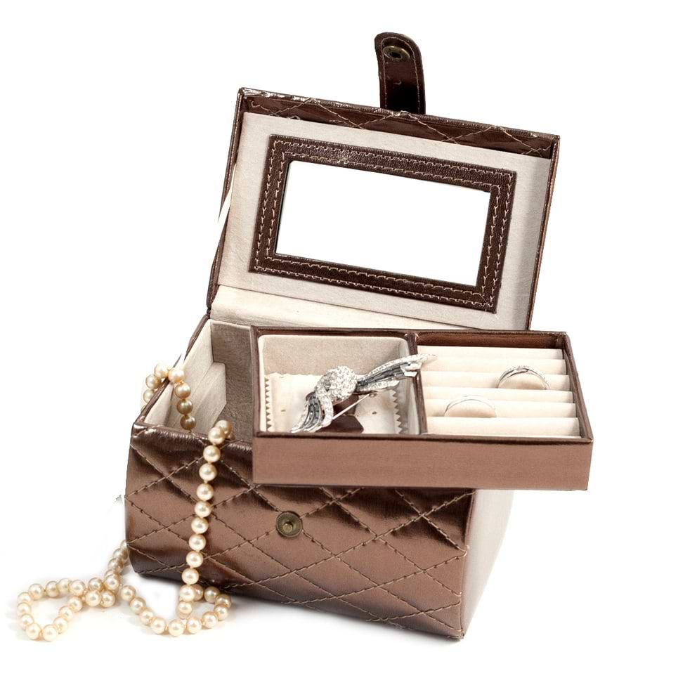 Leatherette Jewelry Box with Removable Tray & Mirror